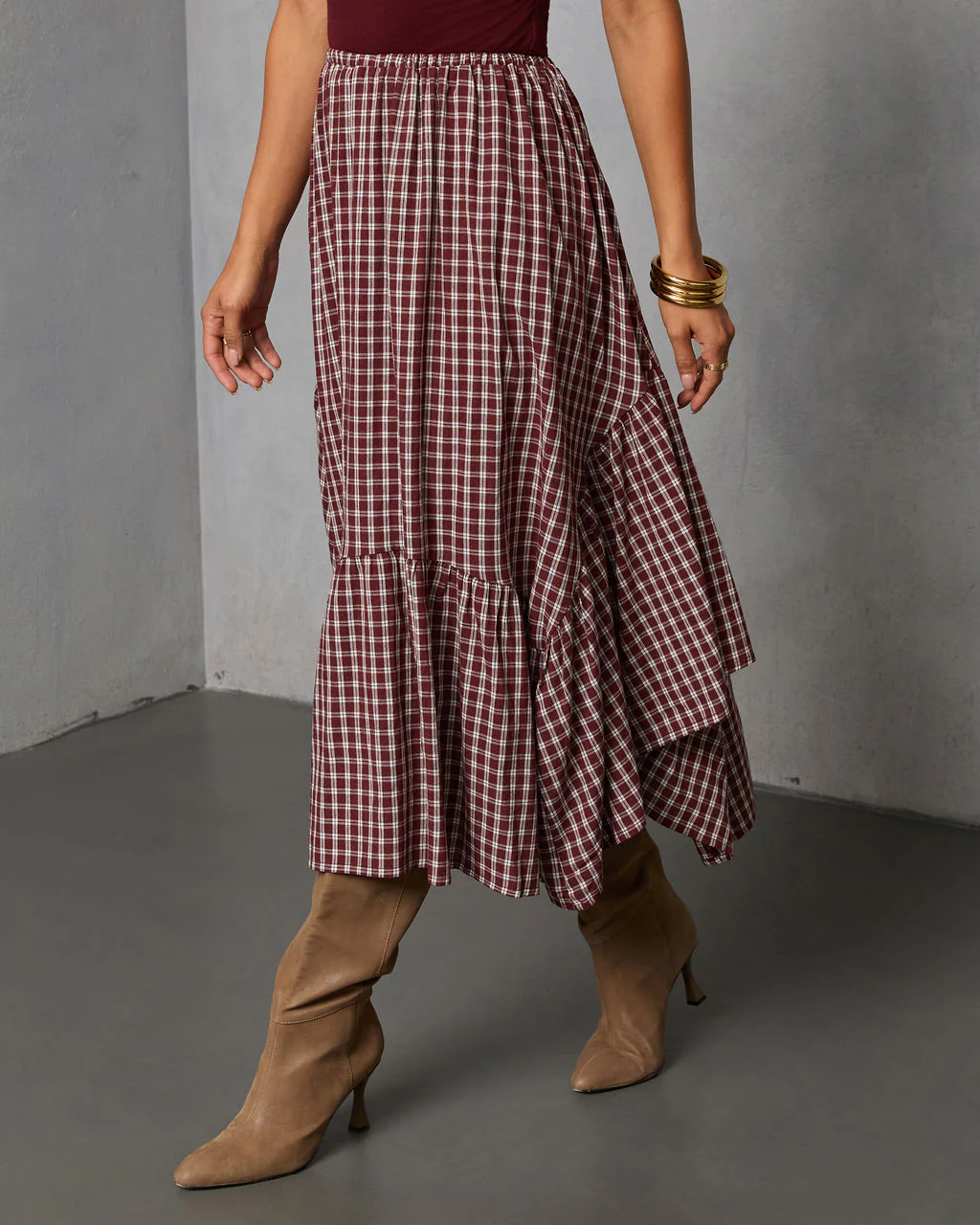 Metina Gingham Midi Skirt - Image 3