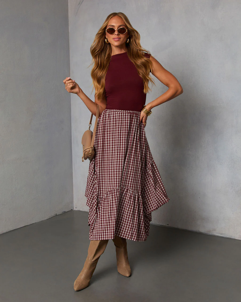 Metina Gingham Midi Skirt - Image 5