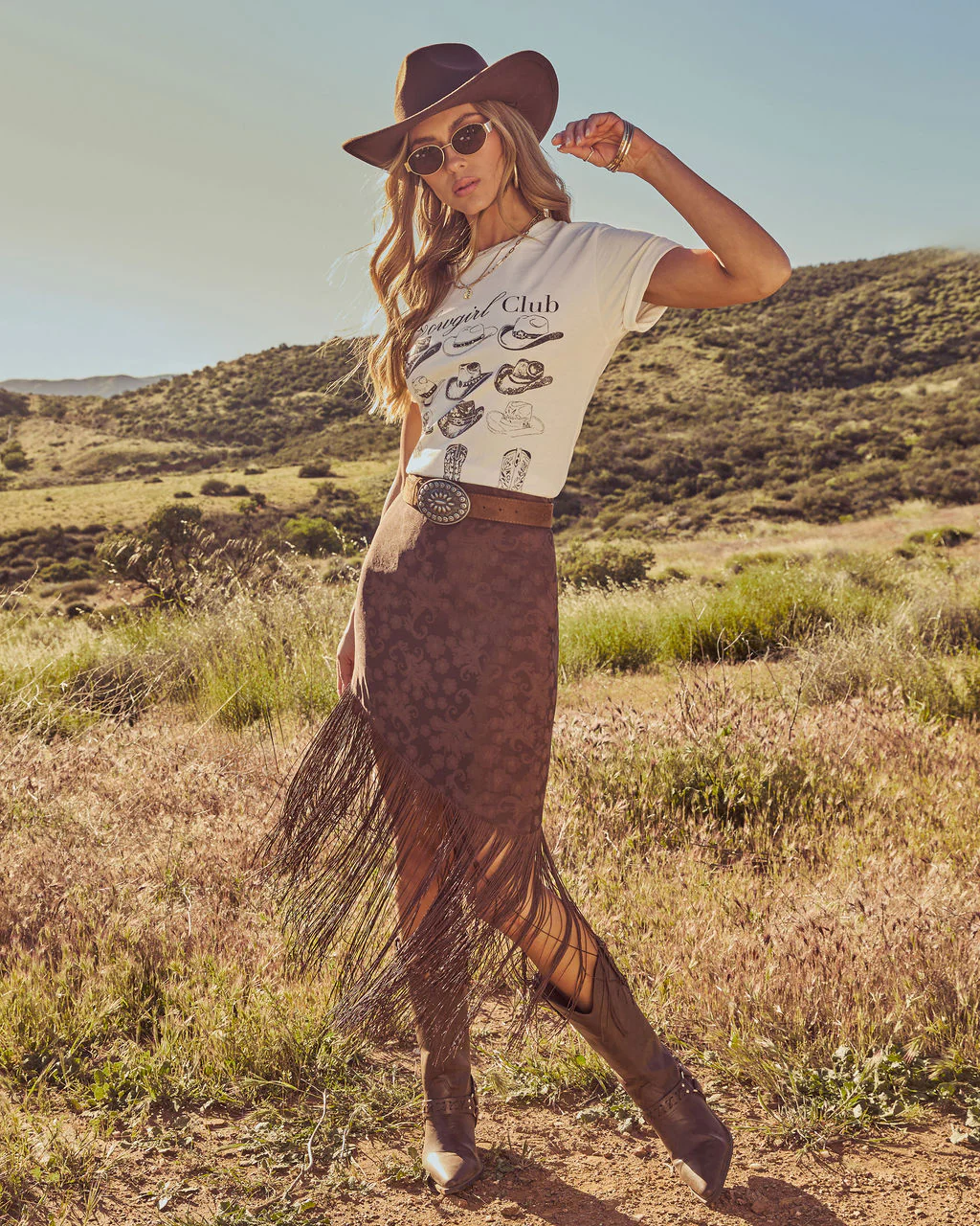 Rustic Outlaw Fringe Satin Jacquard Midi Skirt - Image 3