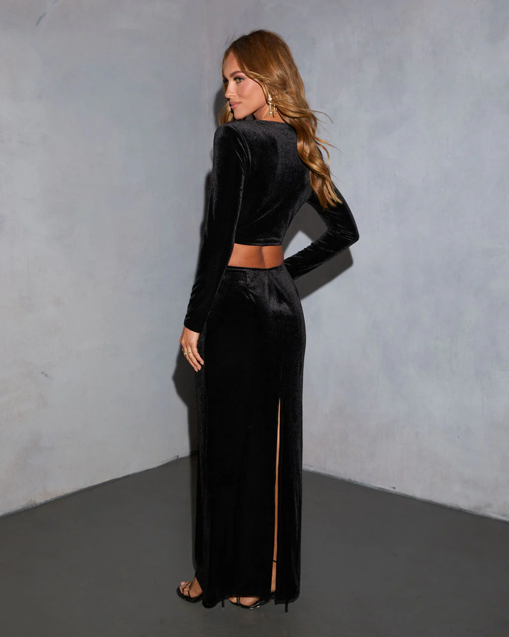 Midnight Aura Velvet Cut Out Maxi Dress - Image 4