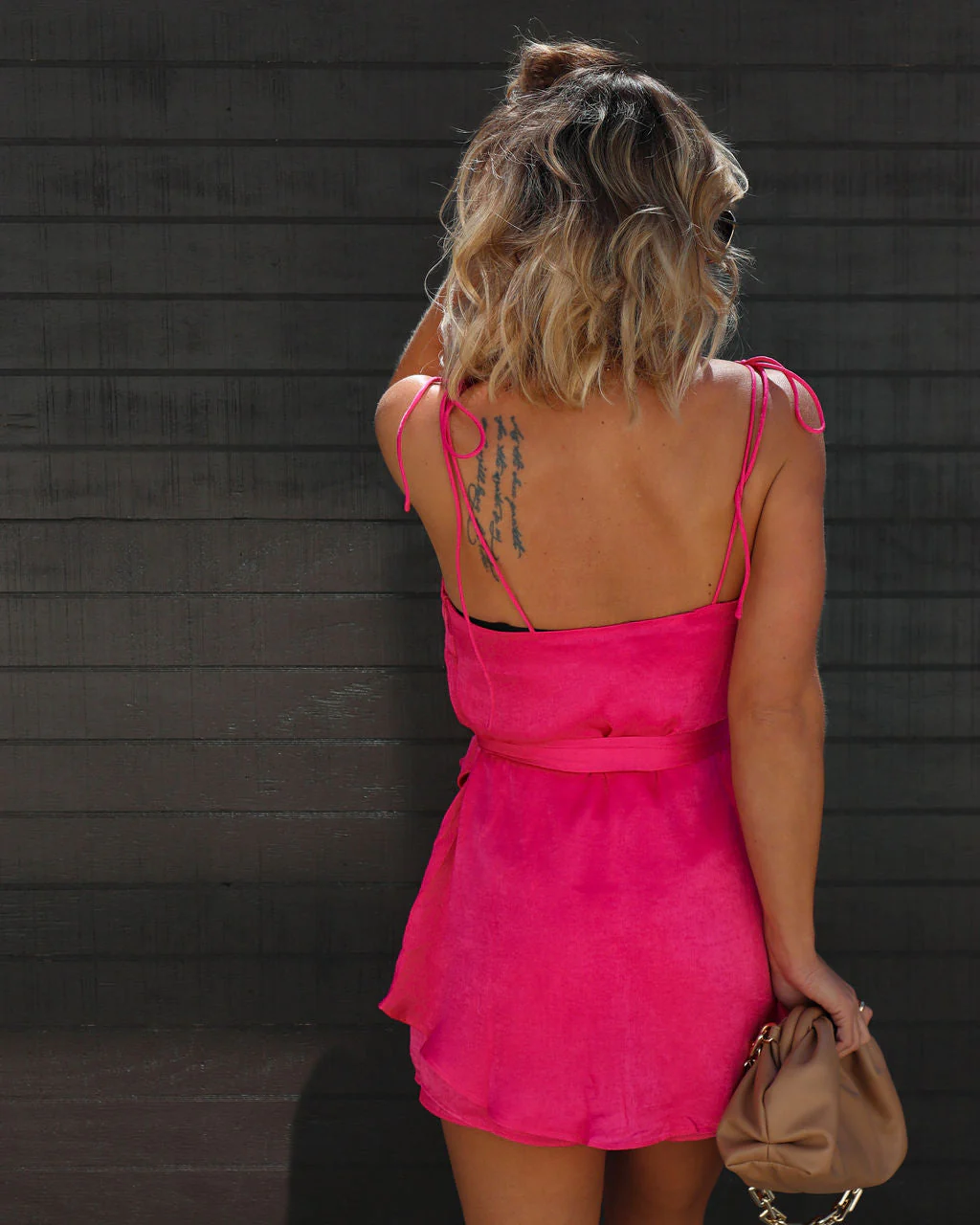 Midnight Chic Satin Shoulder Tie Romper - Image 4