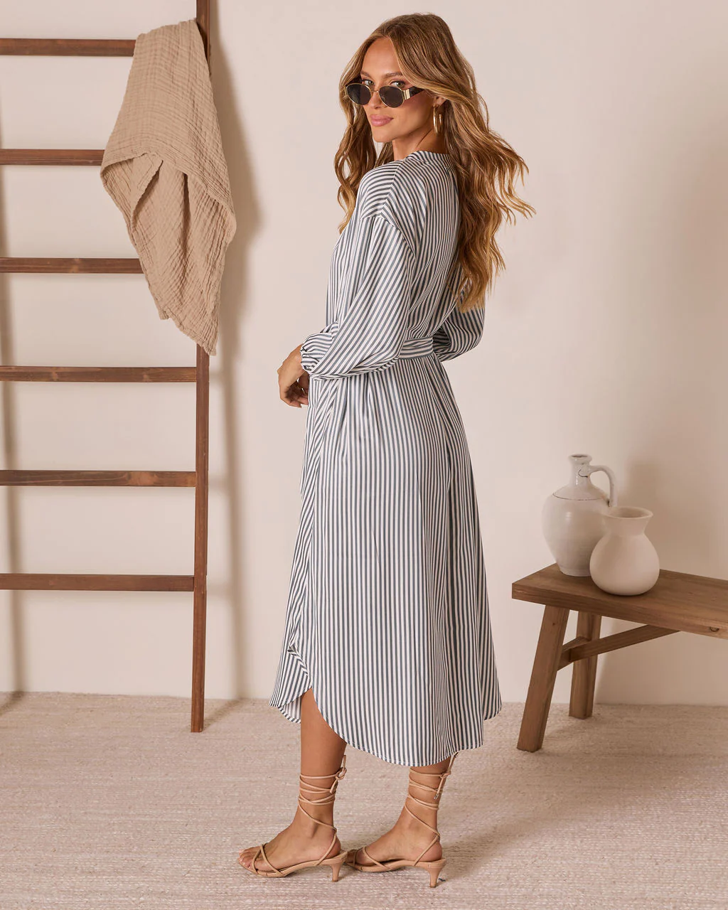 Midsummers Day Waist Tie Midi Shirt Dress - Image 4