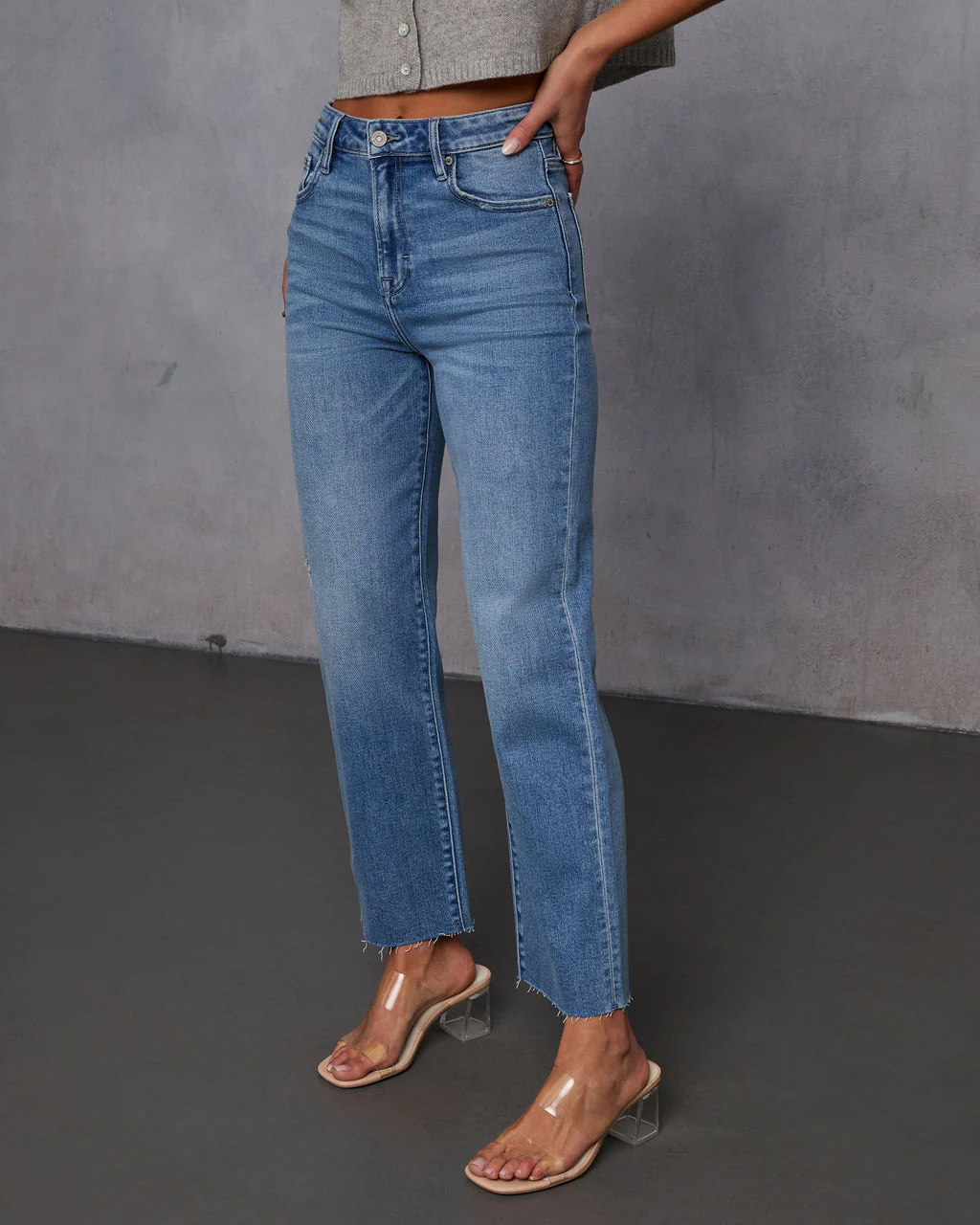 Mikal Super Stretch Frayed High Rise Cropped Jeans - Image 3