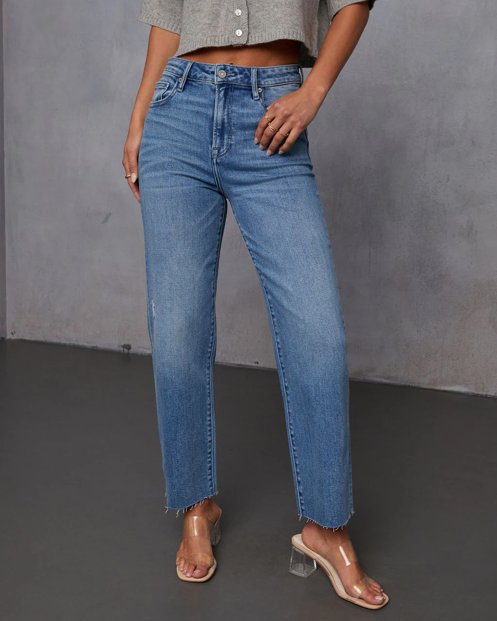 Mikal Super Stretch Frayed High Rise Cropped Jeans - Image 5
