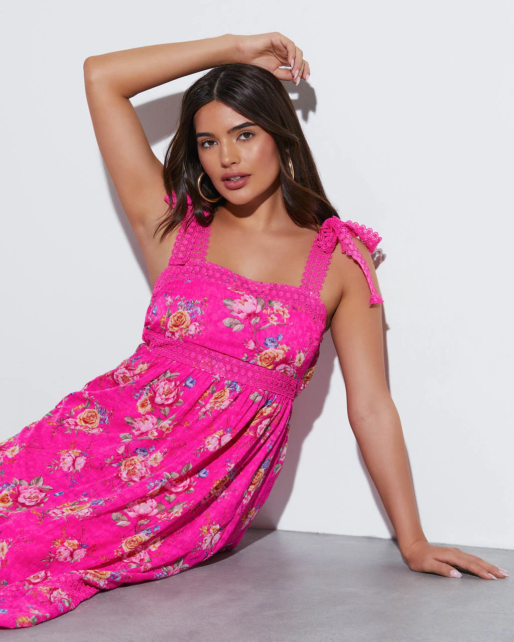 Mirabelle Tie Shoulder Floral Midi Dress - Image 6