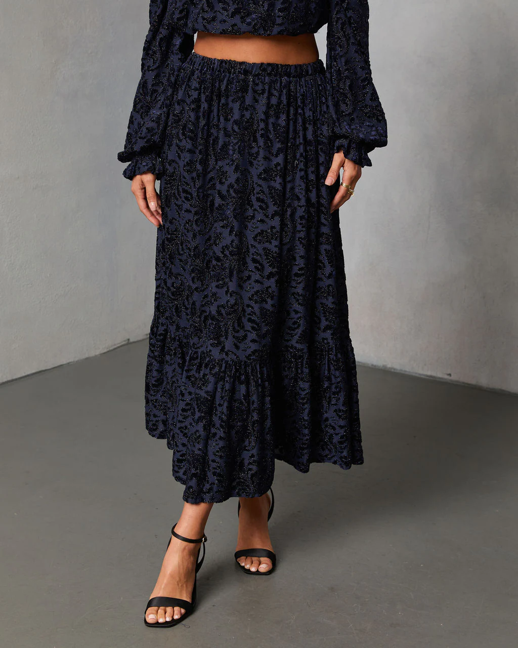 Miriza Flocked Mesh Velvet Midi Skirt - Image 2