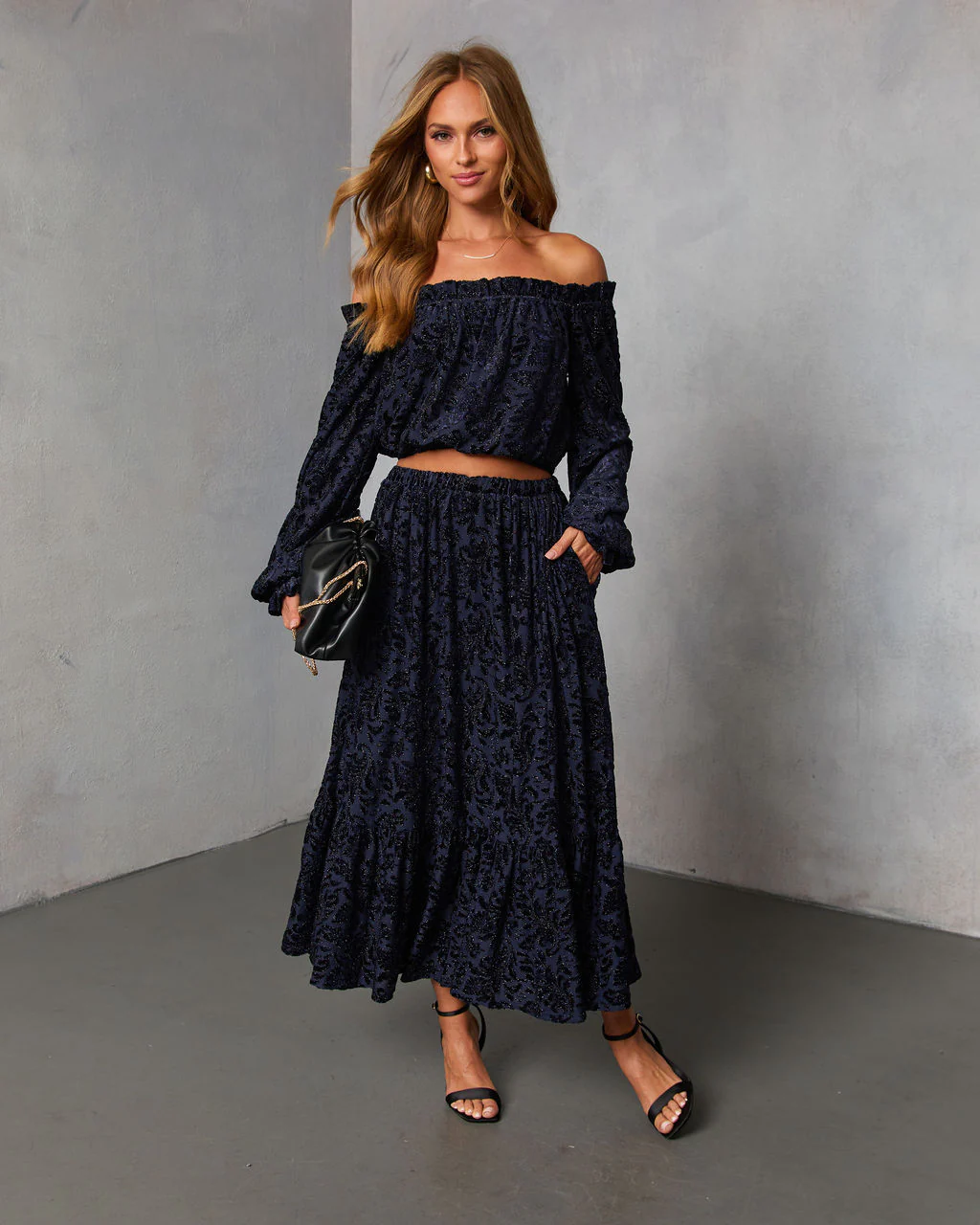 Miriza Flocked Mesh Velvet Off The Shoulder Top - Image 2
