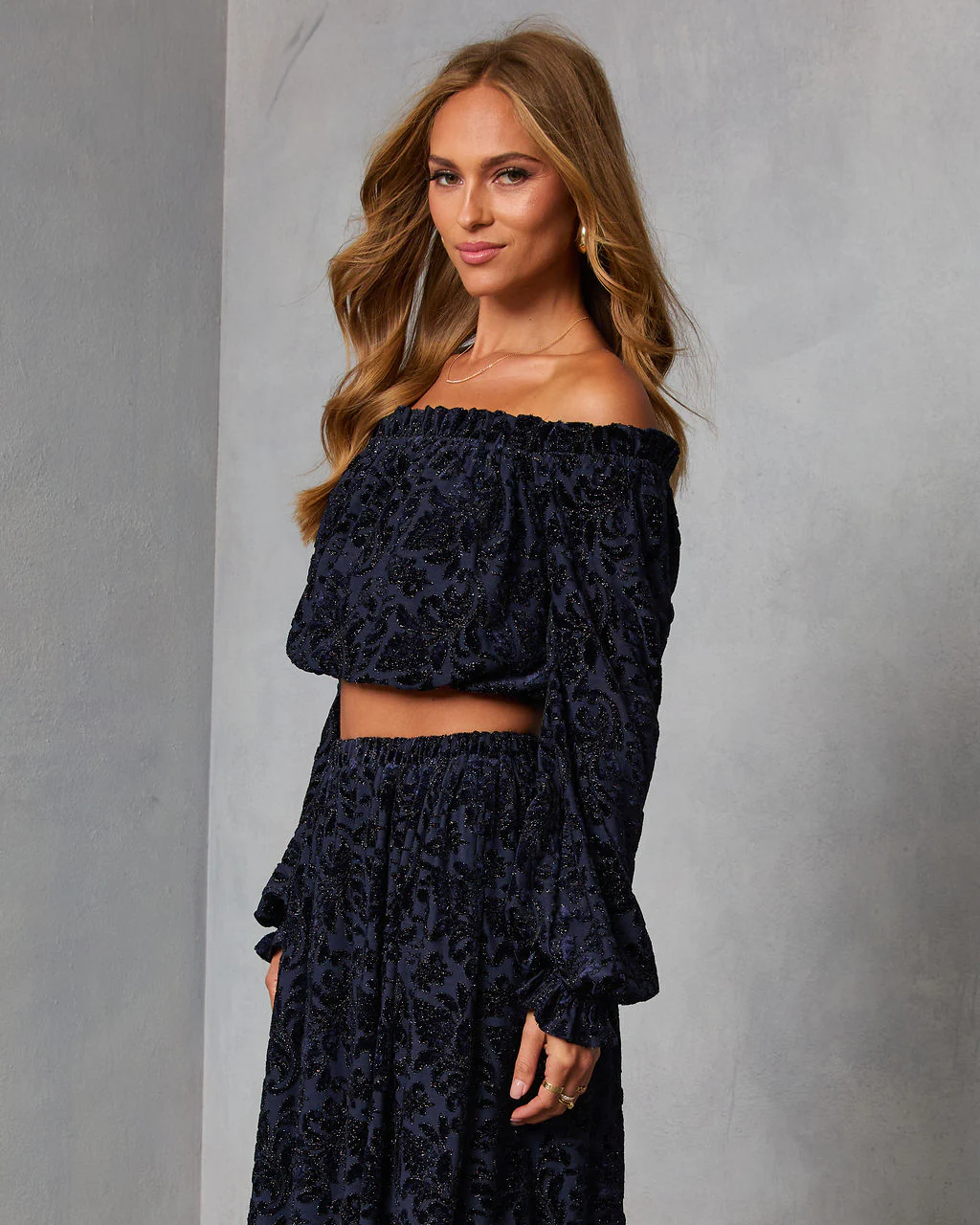 Miriza Flocked Mesh Velvet Off The Shoulder Top - Image 3