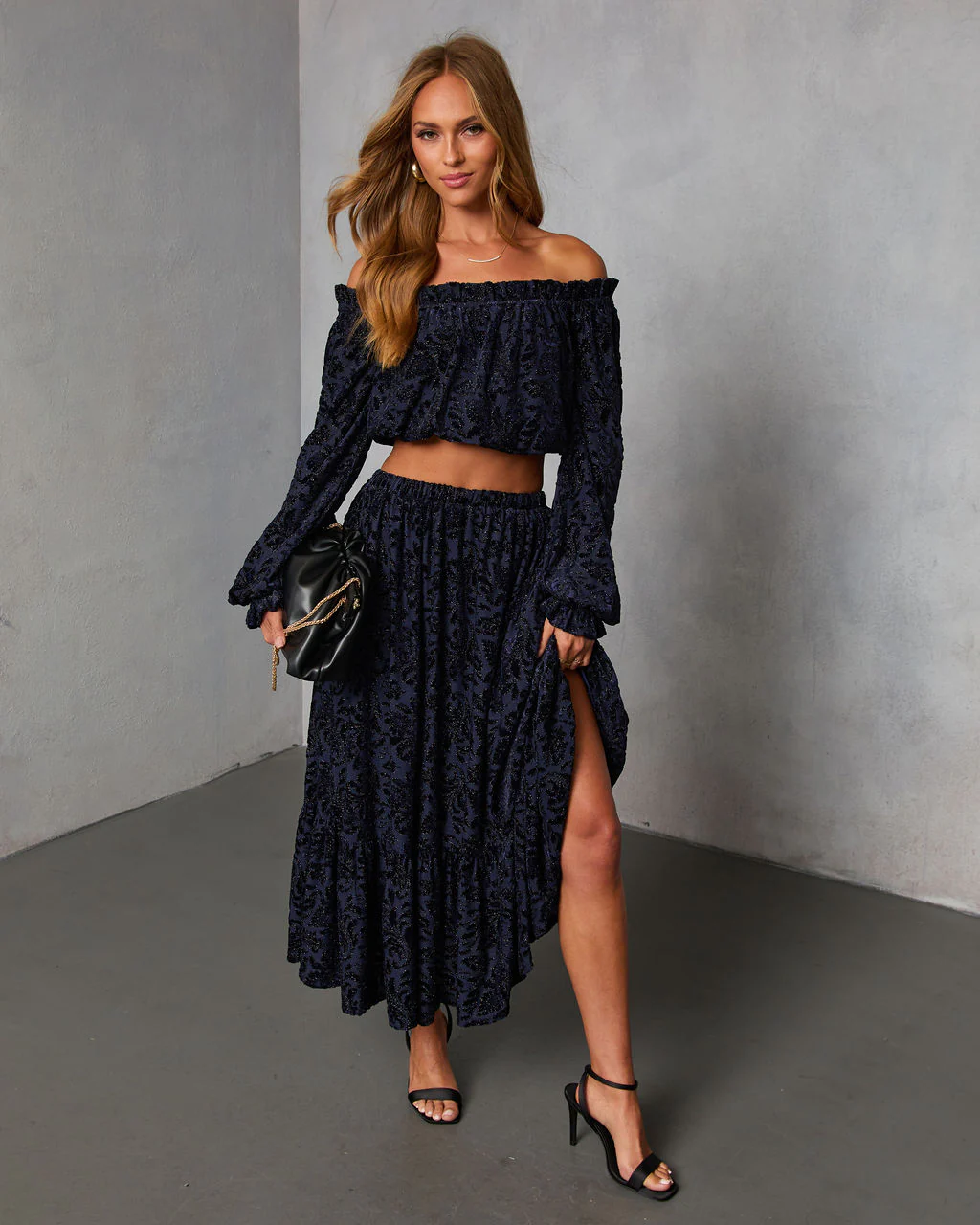 Miriza Flocked Mesh Velvet Off The Shoulder Top - Image 6