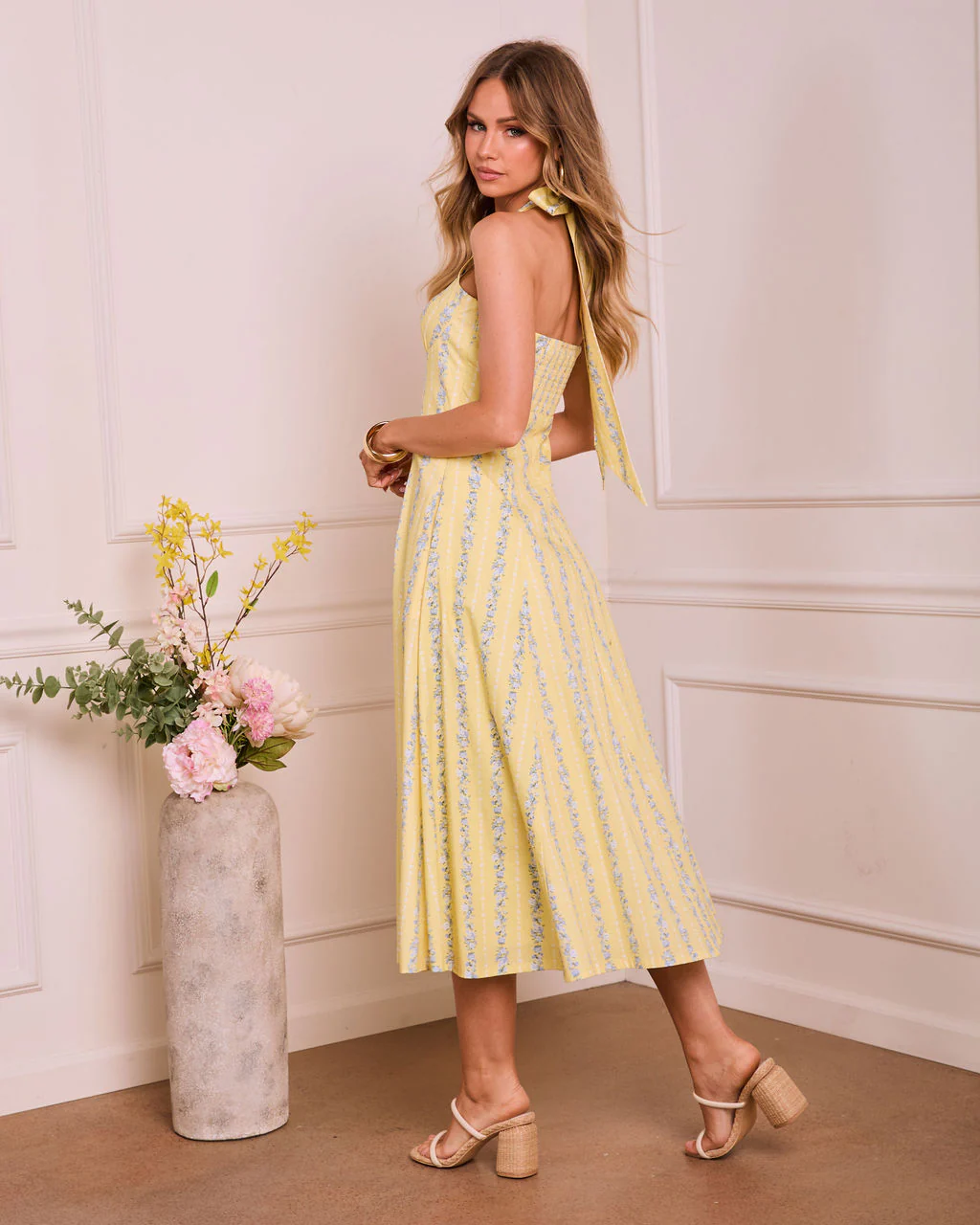 Modern Blossom Floral Halter Midi Dress - Image 4