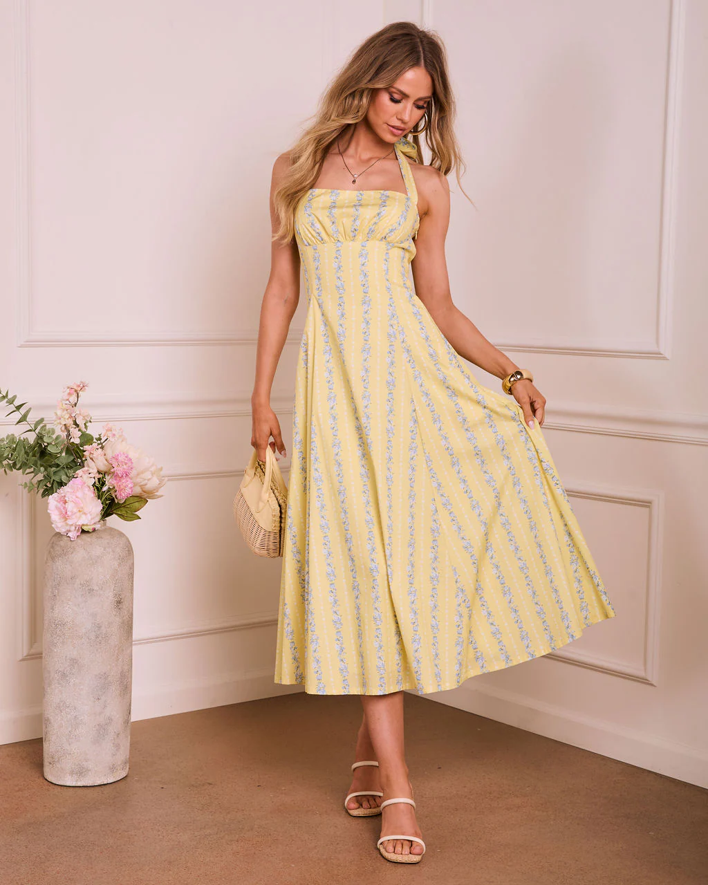 Modern Blossom Floral Halter Midi Dress - Image 5