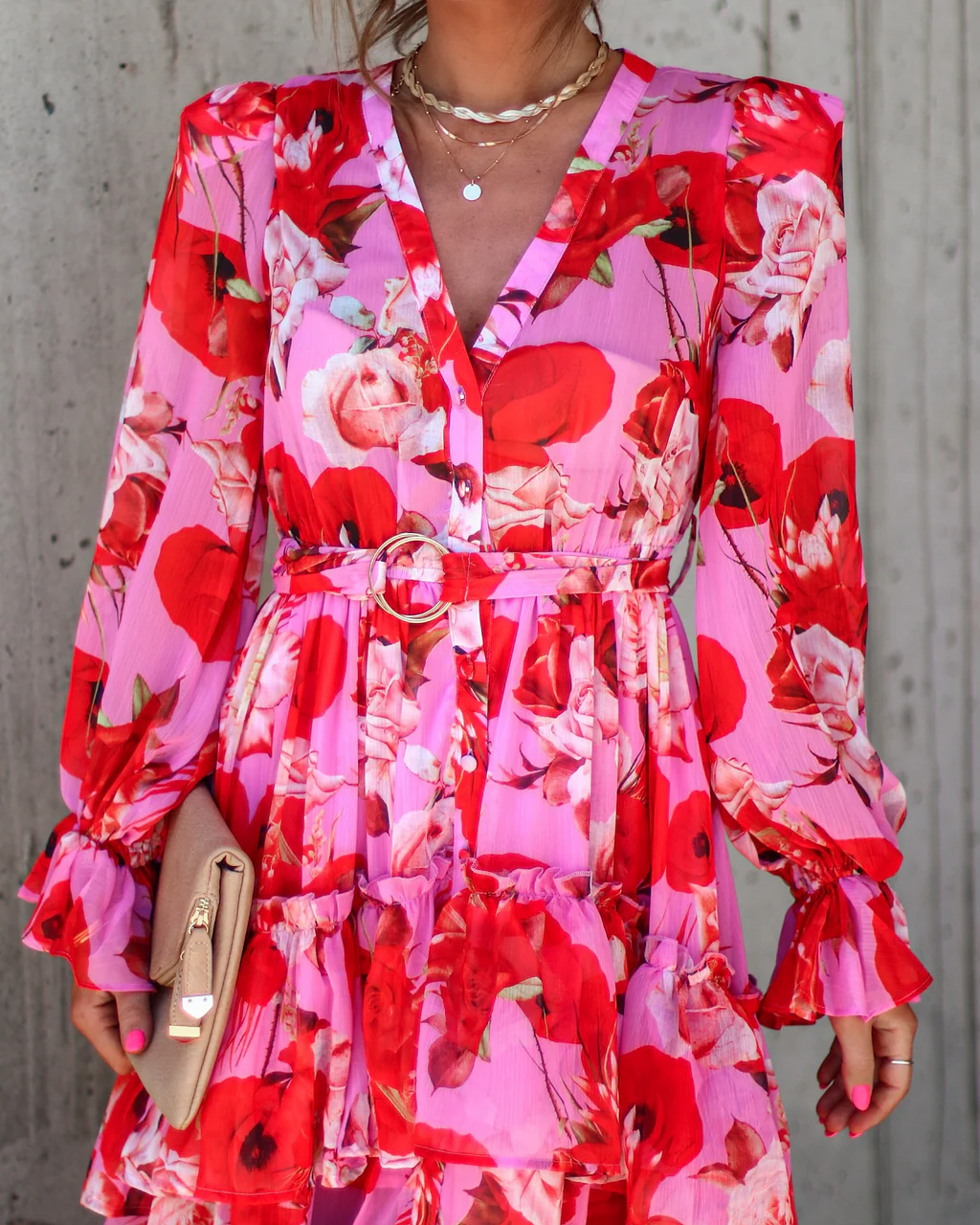 Mon Cheri Floral Chiffon Tiered Belted Maxi Dress - Image 2