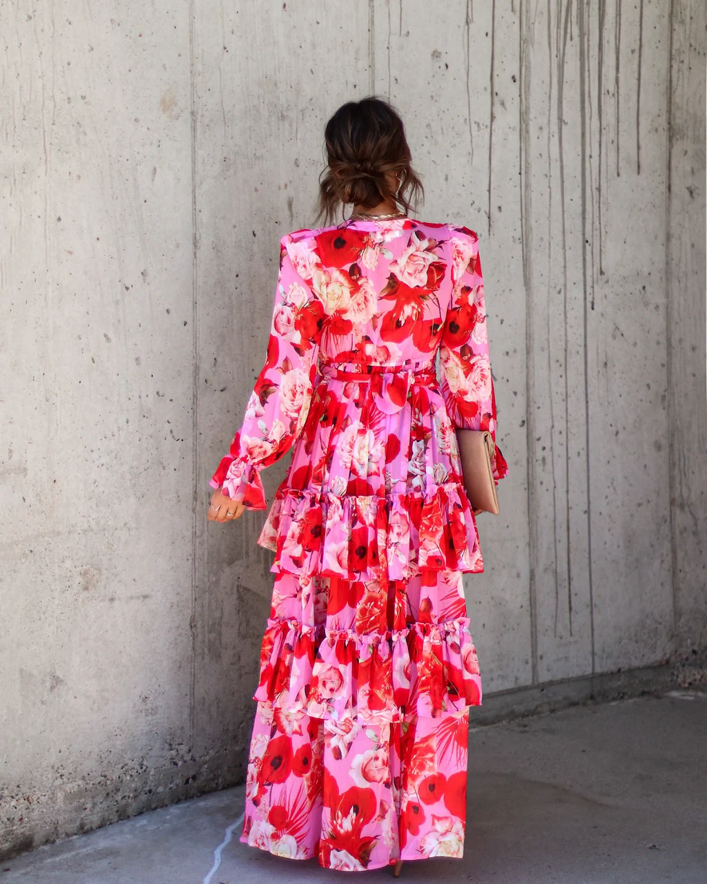 Mon Cheri Floral Chiffon Tiered Belted Maxi Dress - Image 3