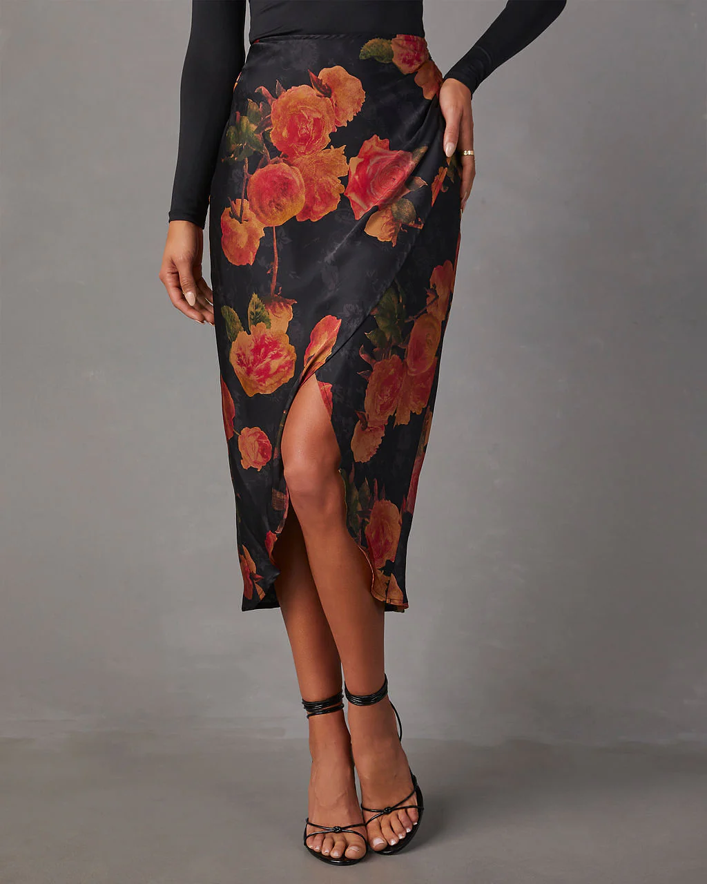 Mona Satin Floral Midi Skirt - Image 3