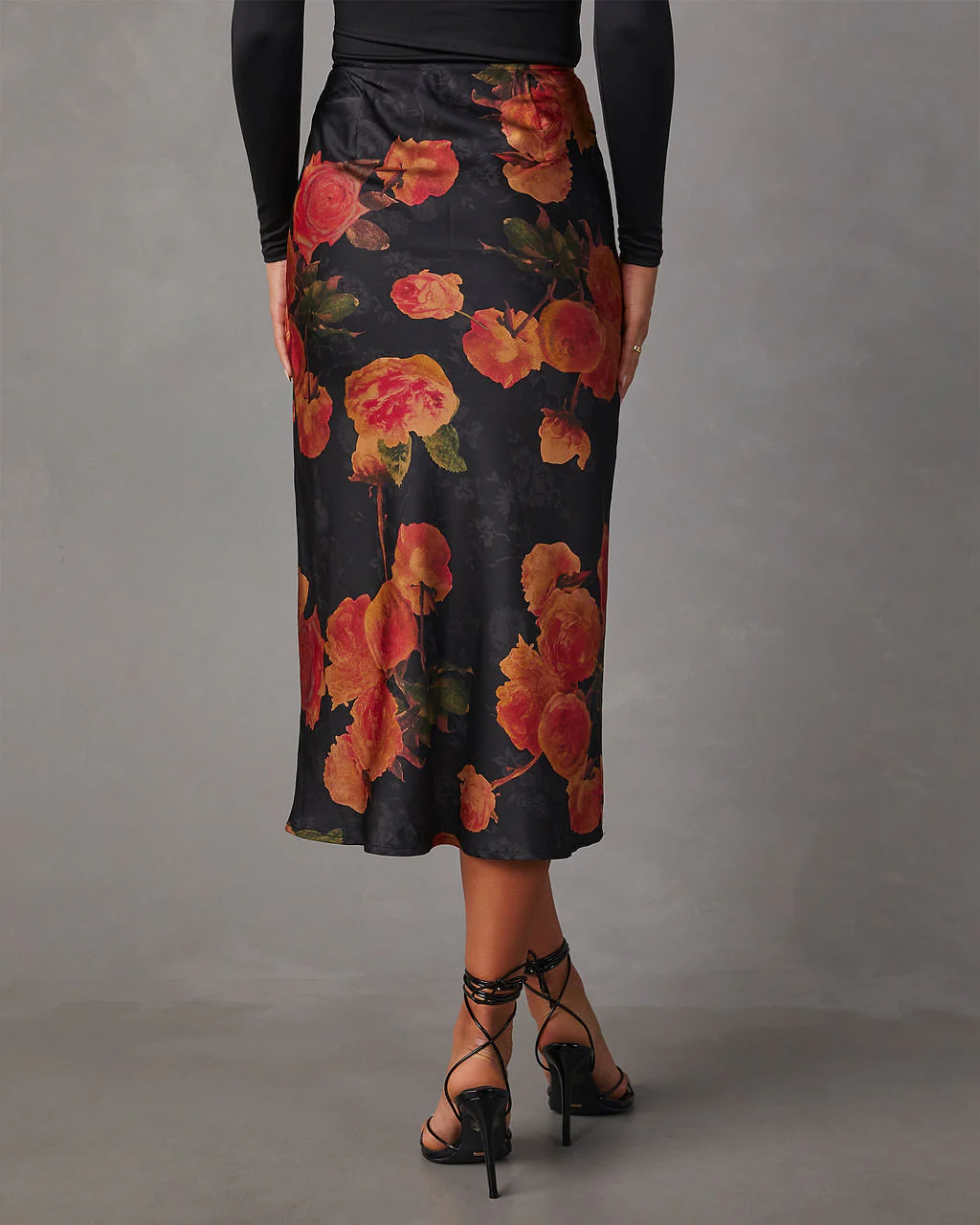 Mona Satin Floral Midi Skirt - Image 6