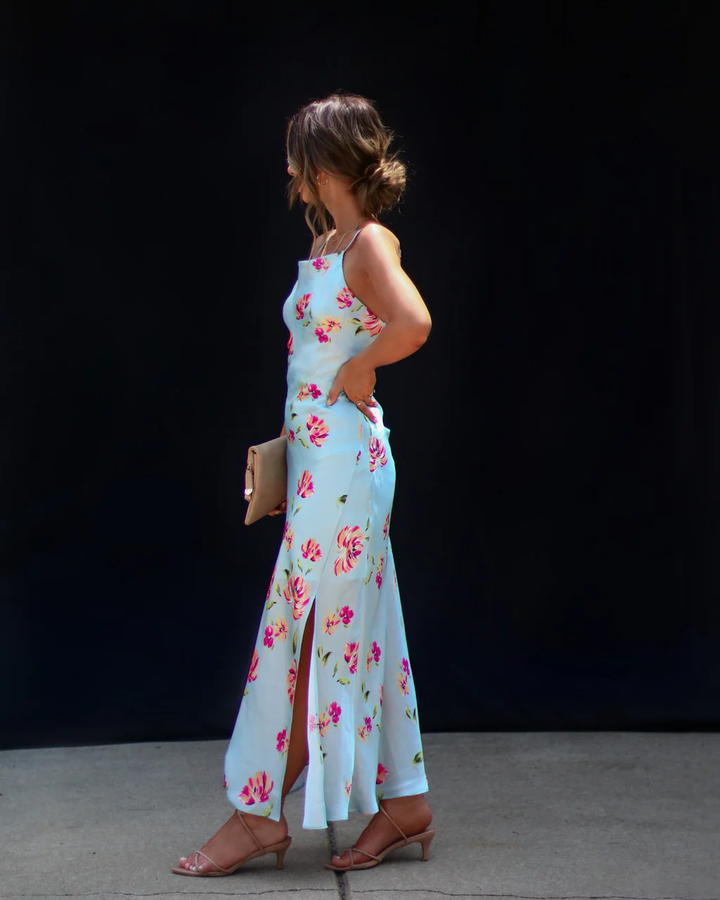 Monae Floral Asymmetrical Neck Midi Dress - Image 4