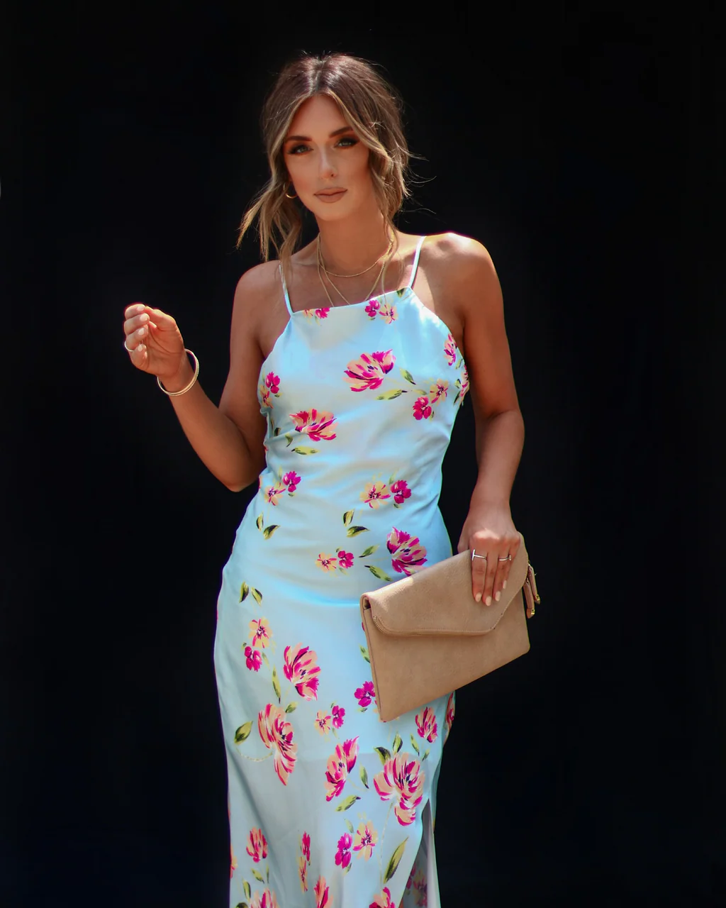 Monae Floral Asymmetrical Neck Midi Dress - Image 5