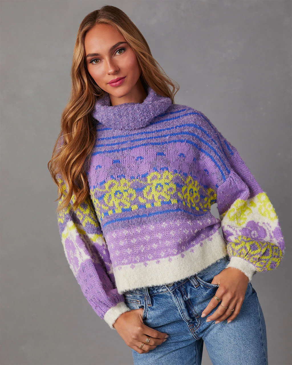Monet Knit Printed Turtleneck Pullover Sweater - Image 14