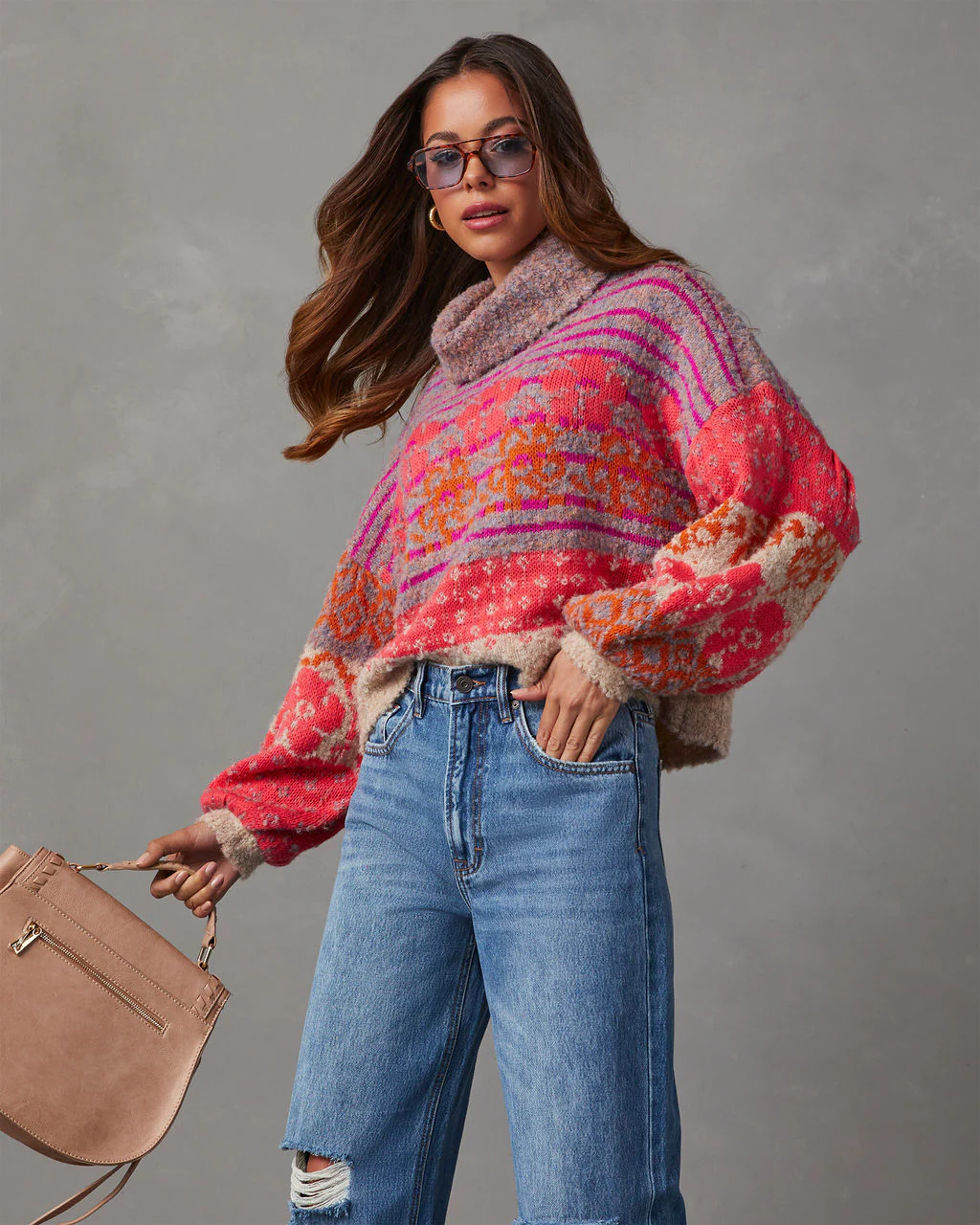 Monet Knit Printed Turtleneck Pullover Sweater - Image 20