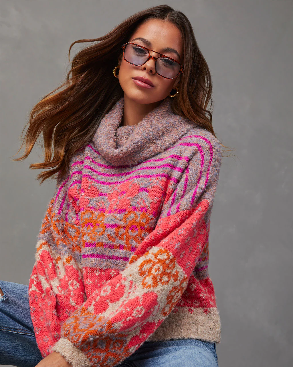 Monet Knit Printed Turtleneck Pullover Sweater - Image 21