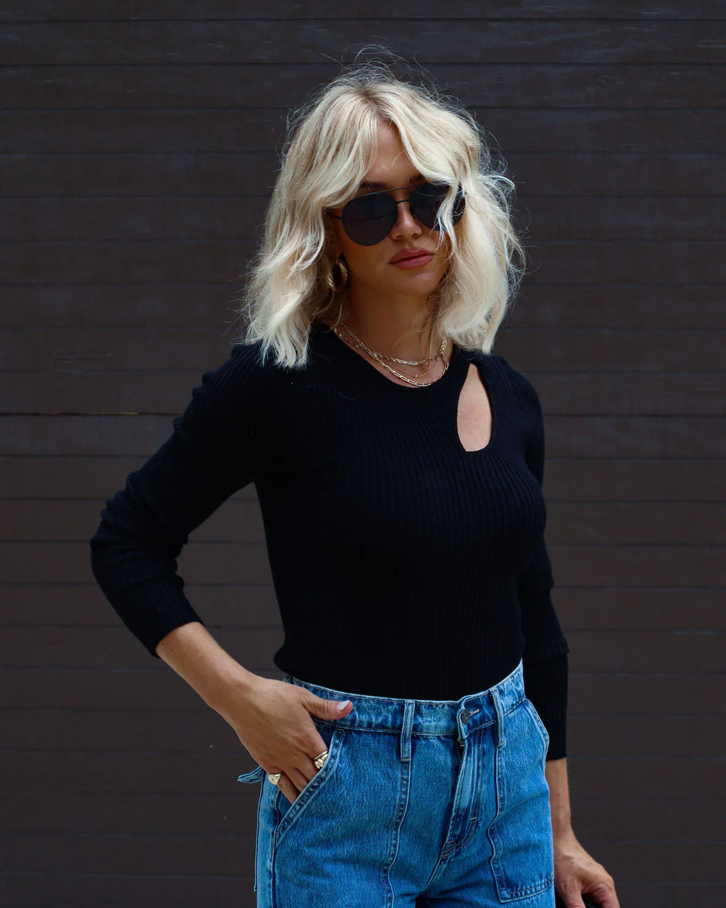 Montclair Cutout Ribbed Knit Sweater Top - Image 3