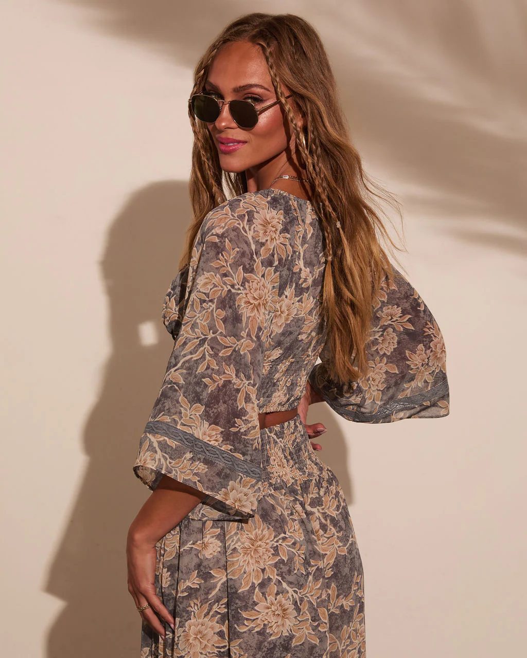 Moonlit Bloom Bust Tie Peasant Top - Image 4