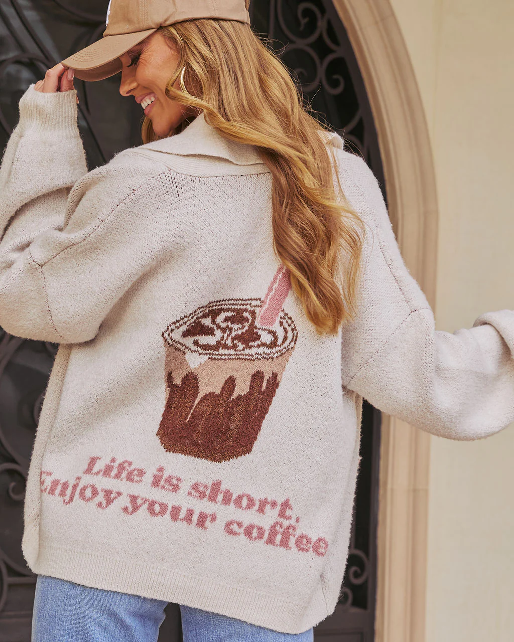 Morning Brew Intarsia Knit Coffee Cardigan - Image 6