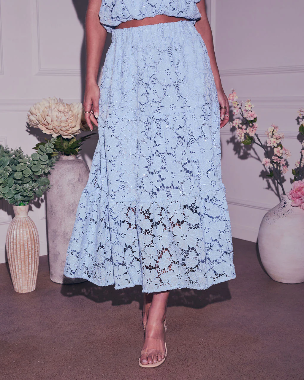 Morning Dew Floral Lace Midi Skirt - Image 3