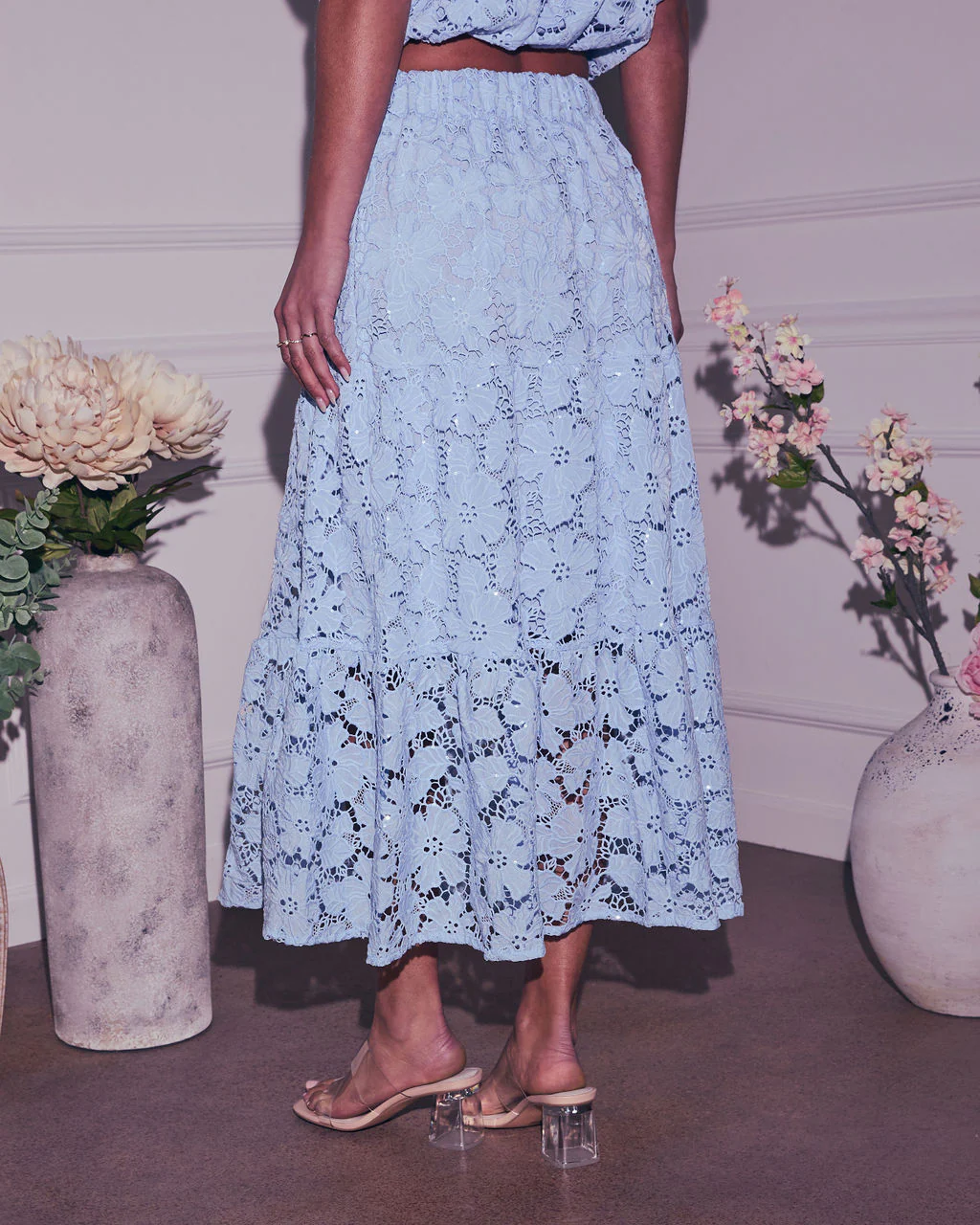 Morning Dew Floral Lace Midi Skirt - Image 4