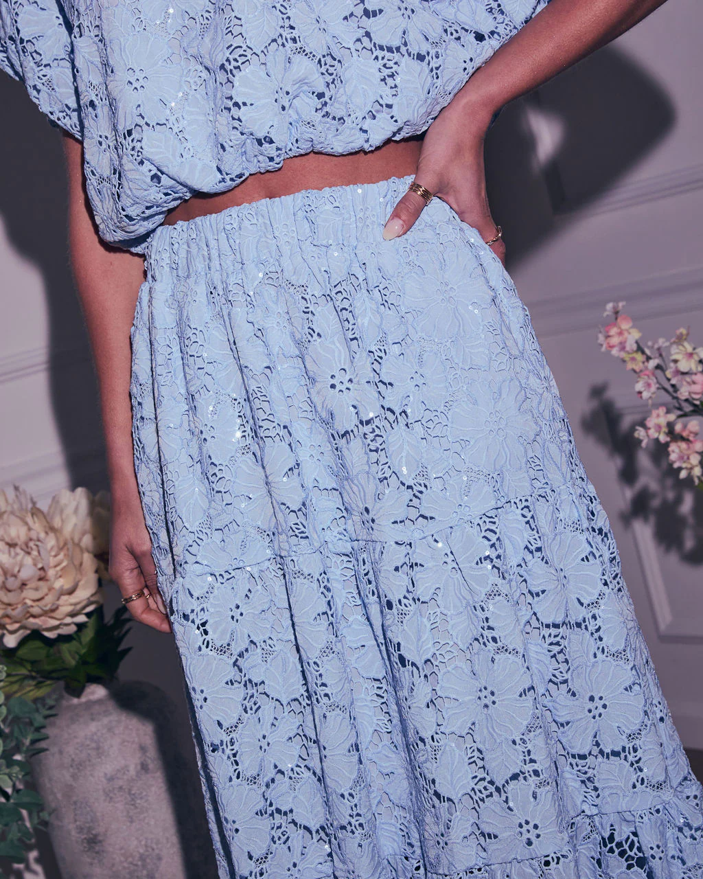 Morning Dew Floral Lace Midi Skirt - Image 6