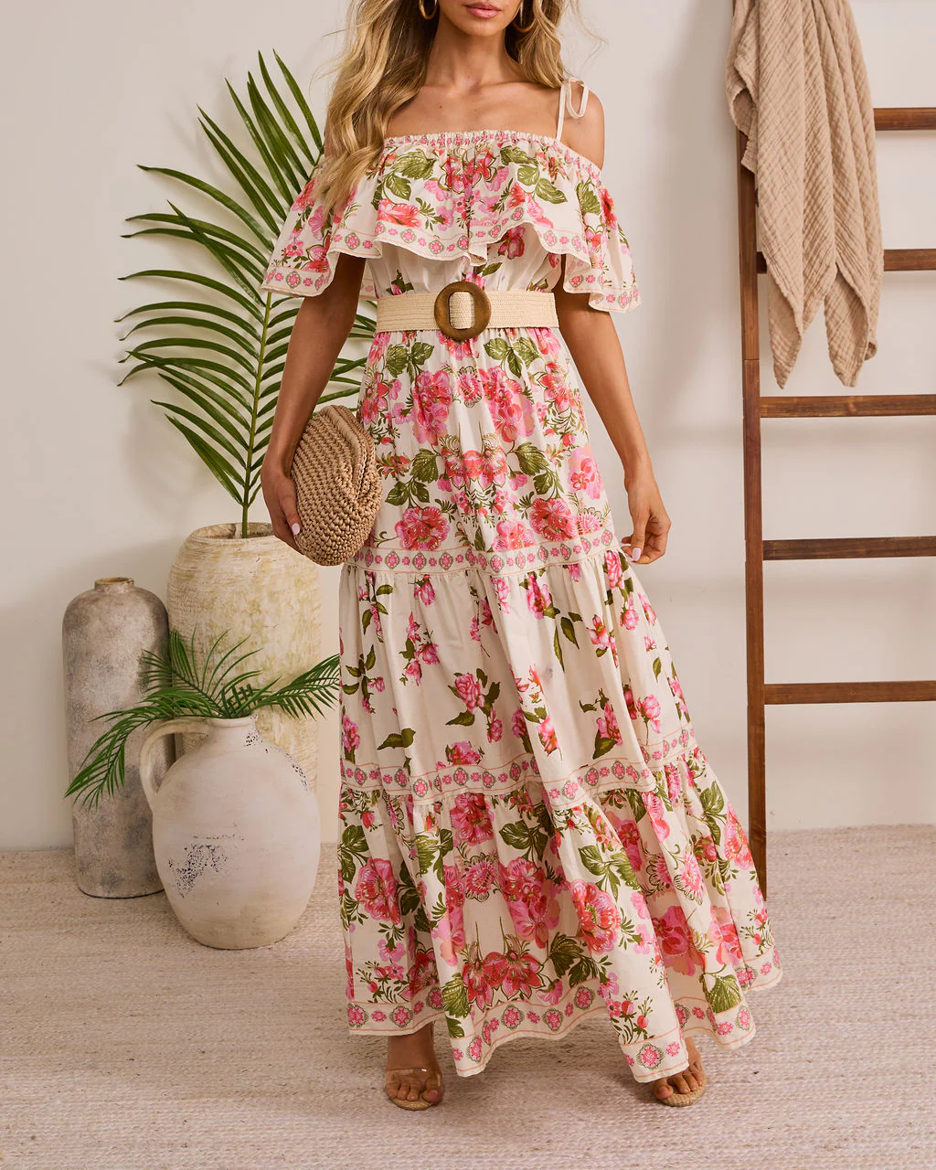 Morning Ease Belted Off The Shoulder Floral Maxi Dress - Image 5