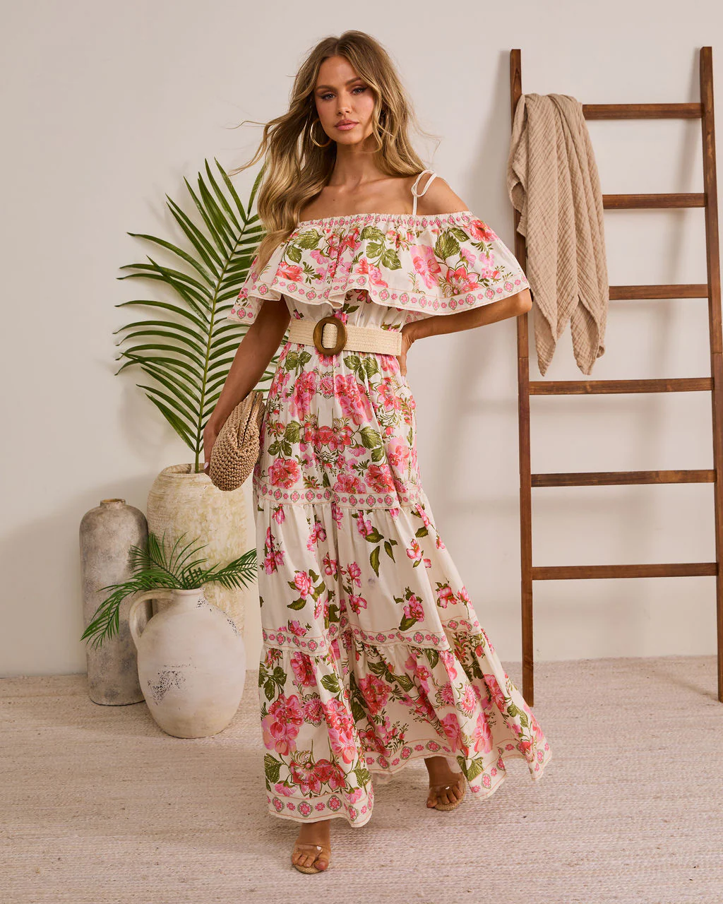 Morning Ease Belted Off The Shoulder Floral Maxi Dress - Image 6