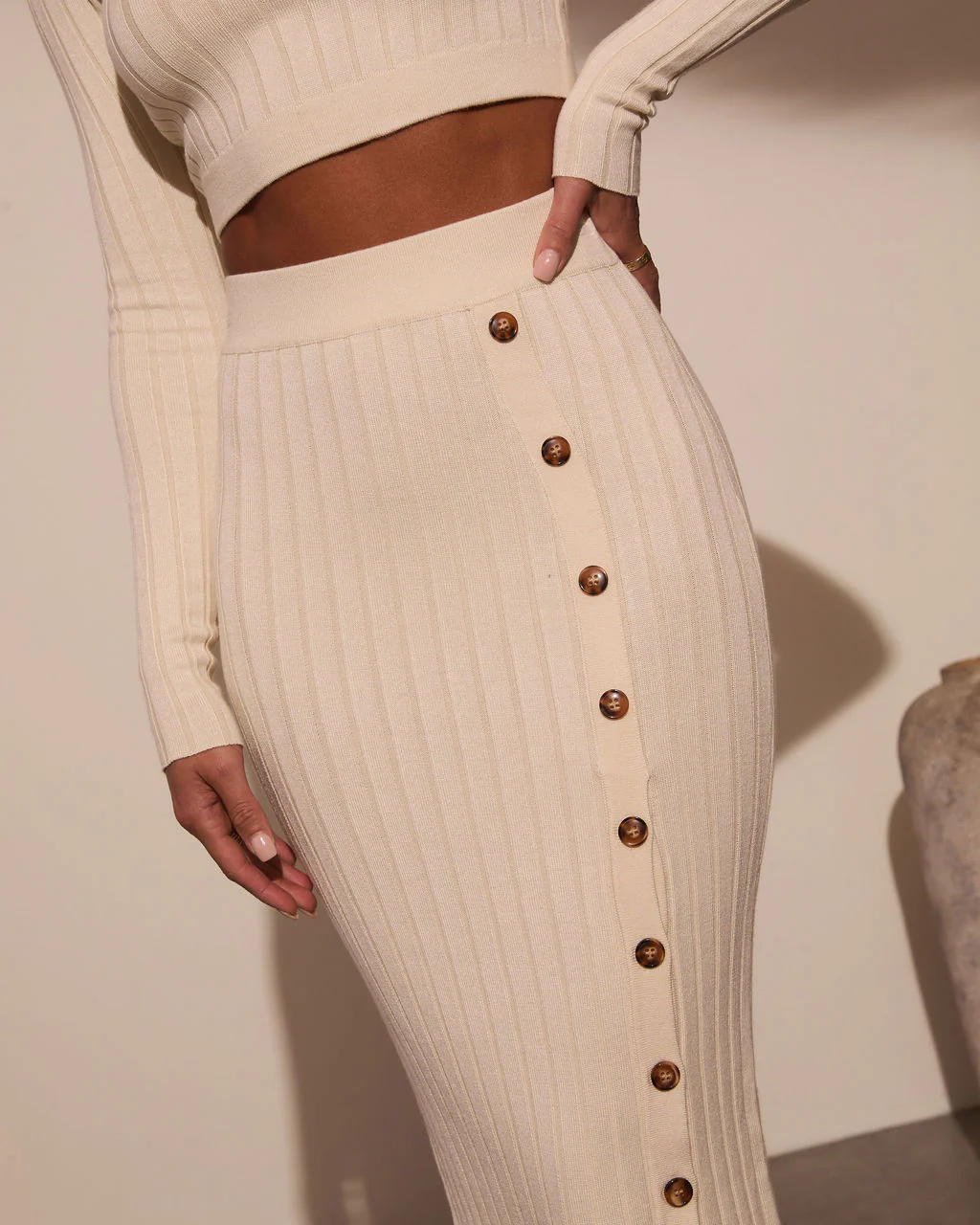 Morning Tide Ribbed Side Button Maxi Skirt - Image 6