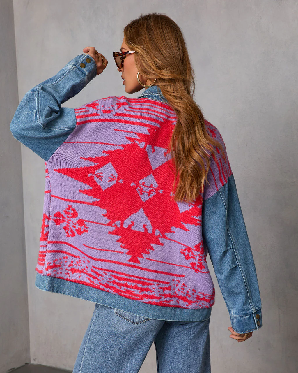 Muccia Knit Overlay Denim Jacket - Image 4