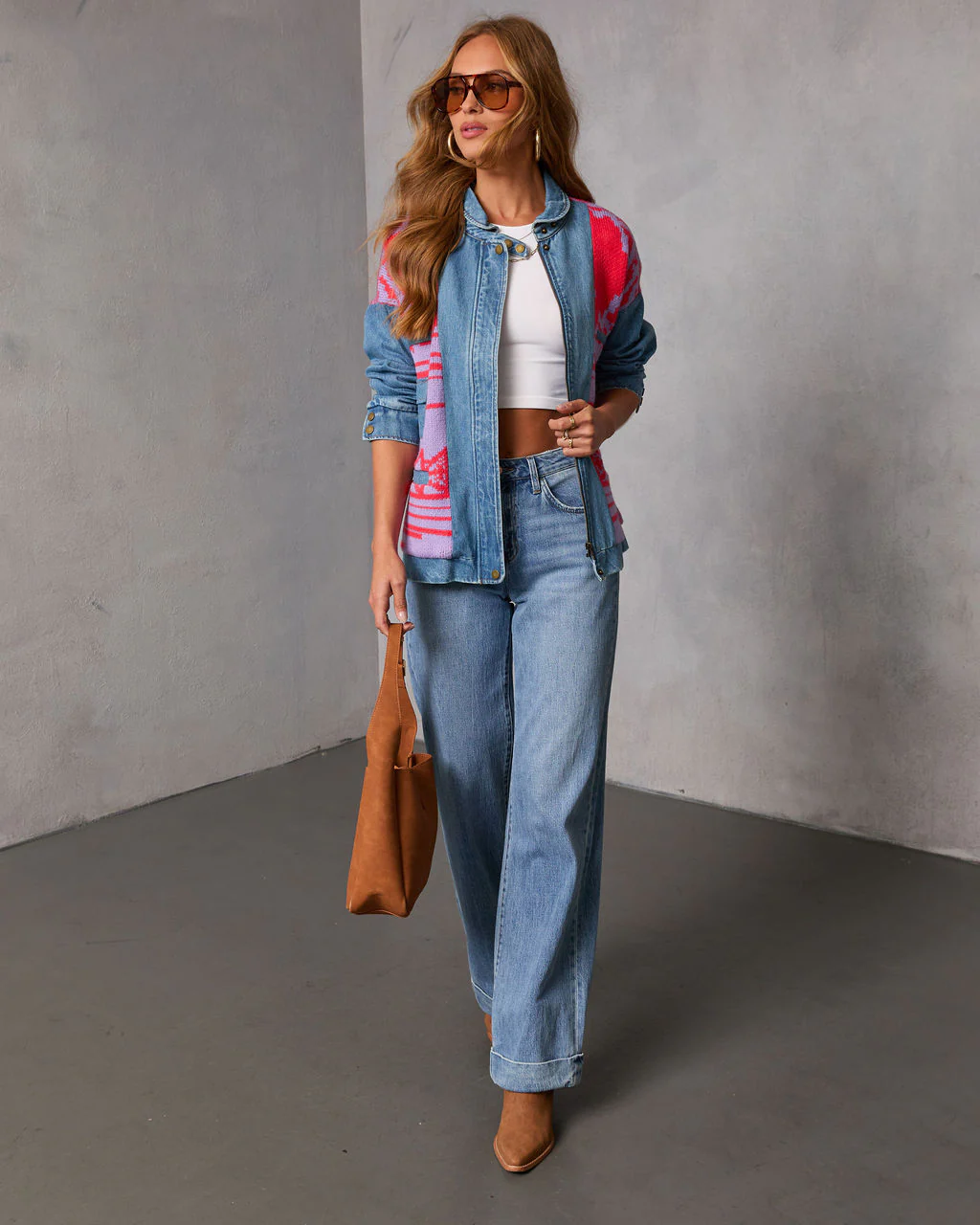 Muccia Knit Overlay Denim Jacket - Image 6