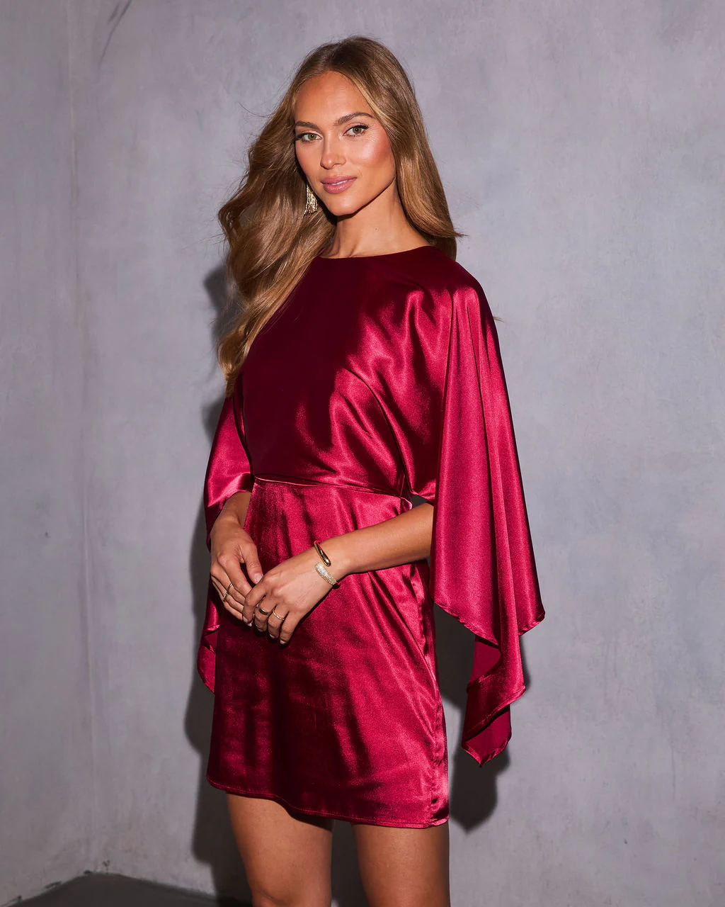 Mulled Moonlight Satin Cape Mini Dress - Image 3