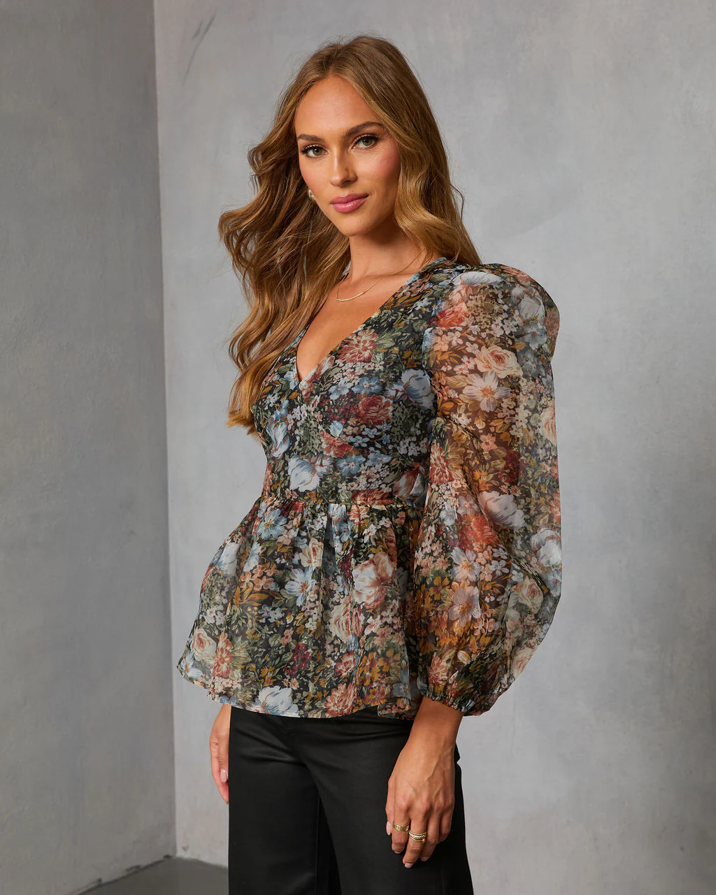 Mulled Rose Organza Printed Peplum Blouse - Image 3