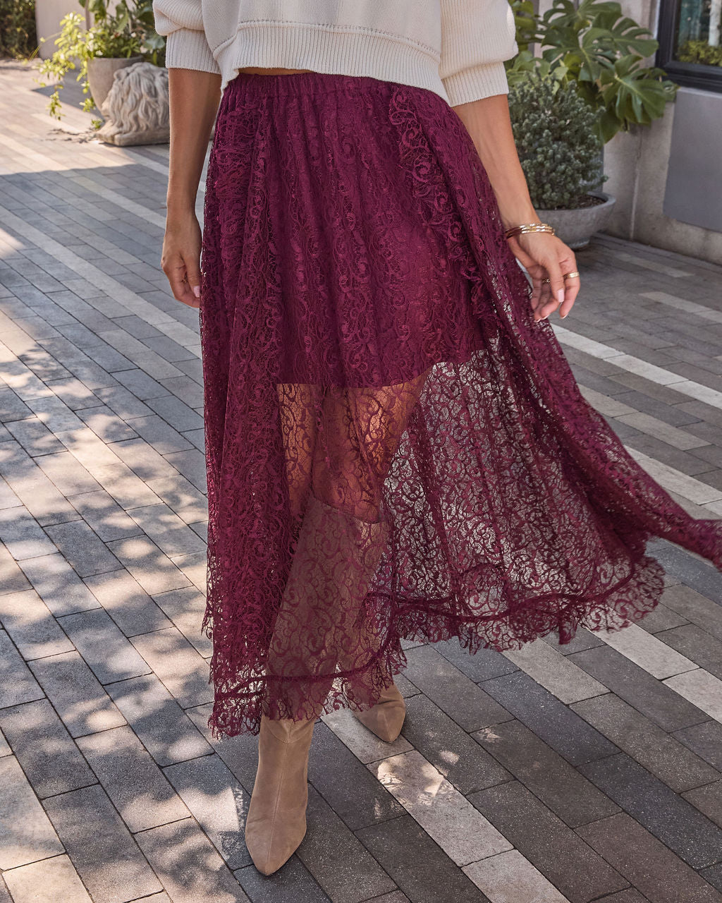 Mulled Wine Lace Midi Skirt - Image 3