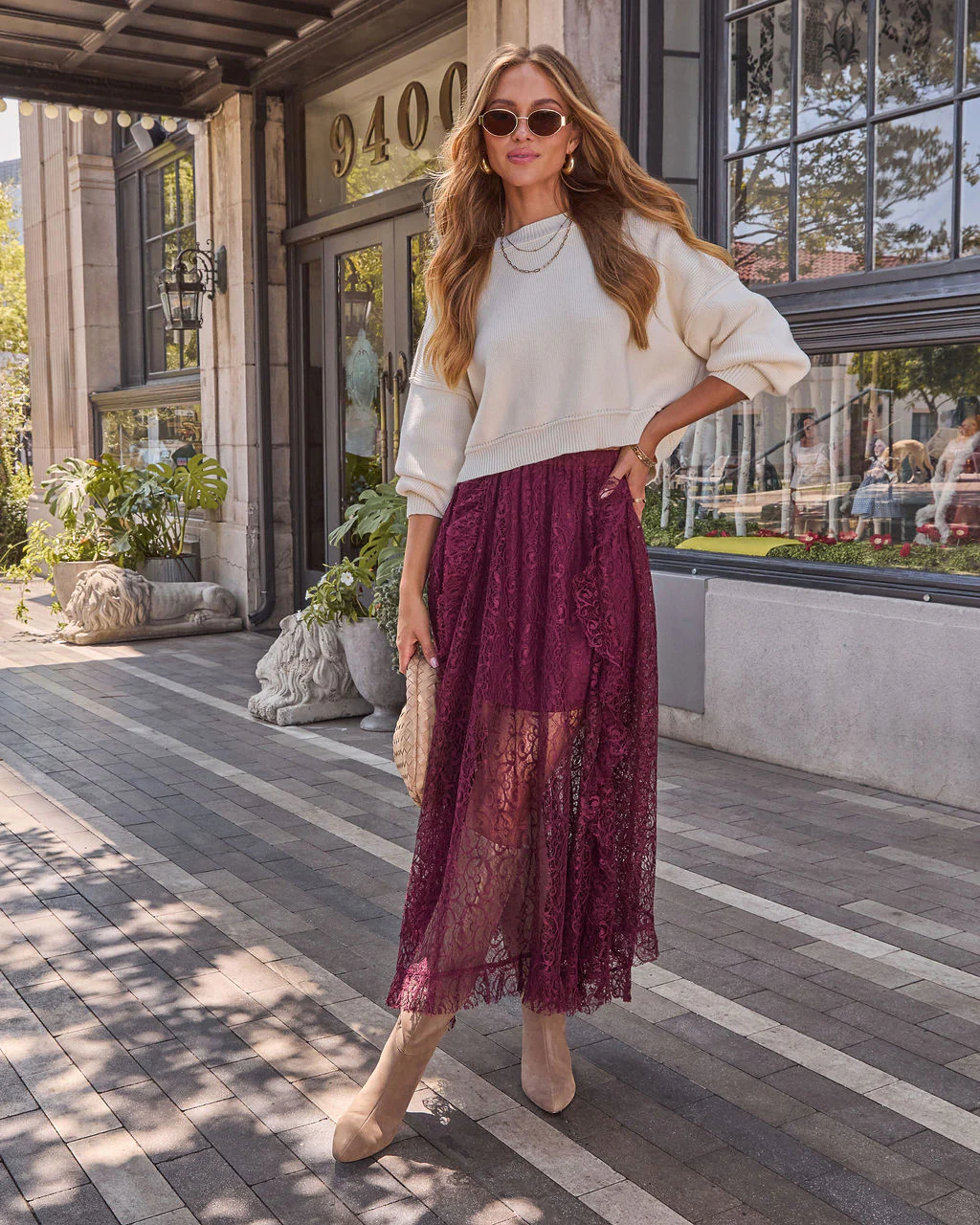 Mulled Wine Lace Midi Skirt - Image 6
