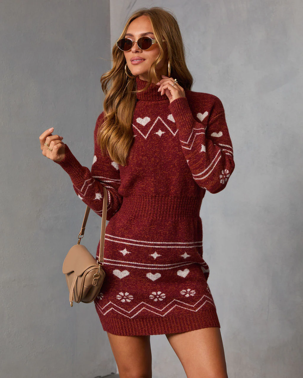 Muted Rose Abstract Knit Mini Sweater Dress - Image 5