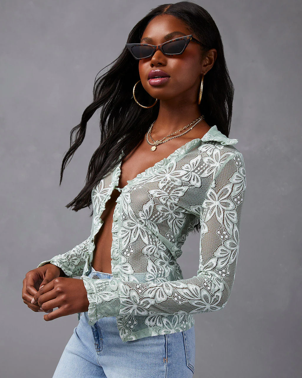 Mystine Lace Floral Long Sleeve Top - Image 4