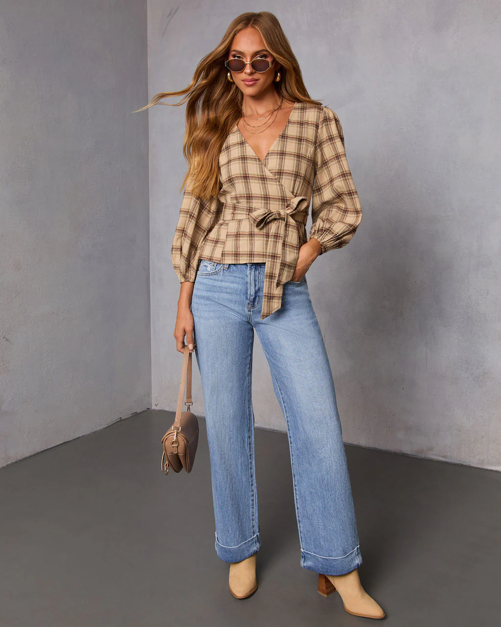 Nalena Plaid Wrap Blouse - Image 2