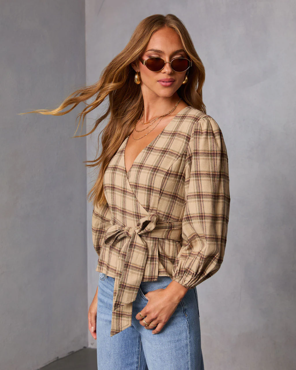 Nalena Plaid Wrap Blouse - Image 3