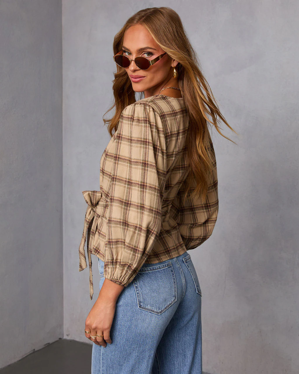 Nalena Plaid Wrap Blouse - Image 4