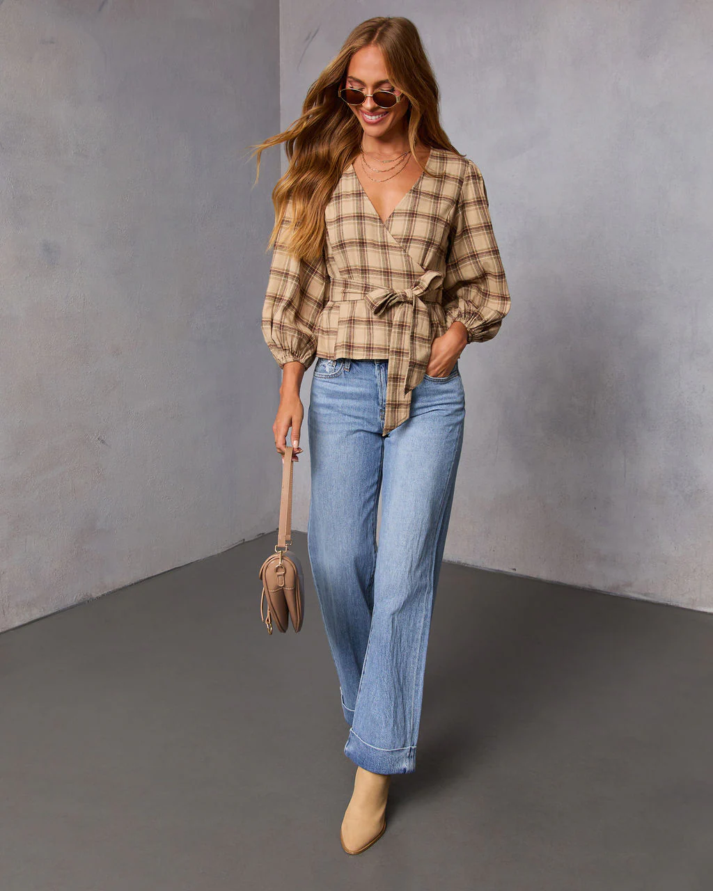 Nalena Plaid Wrap Blouse - Image 5