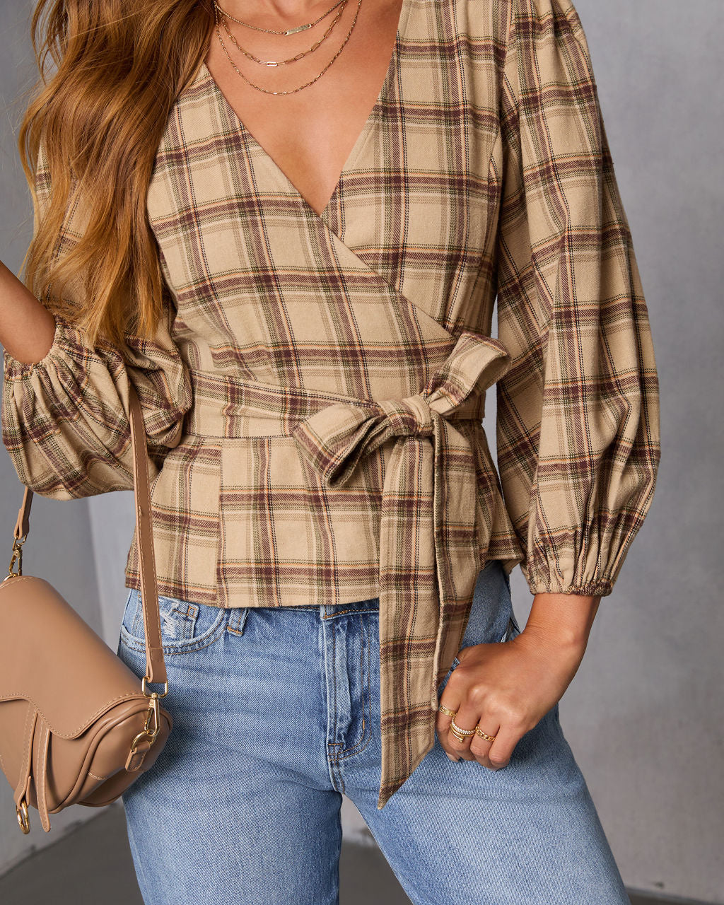 Nalena Plaid Wrap Blouse - Image 6