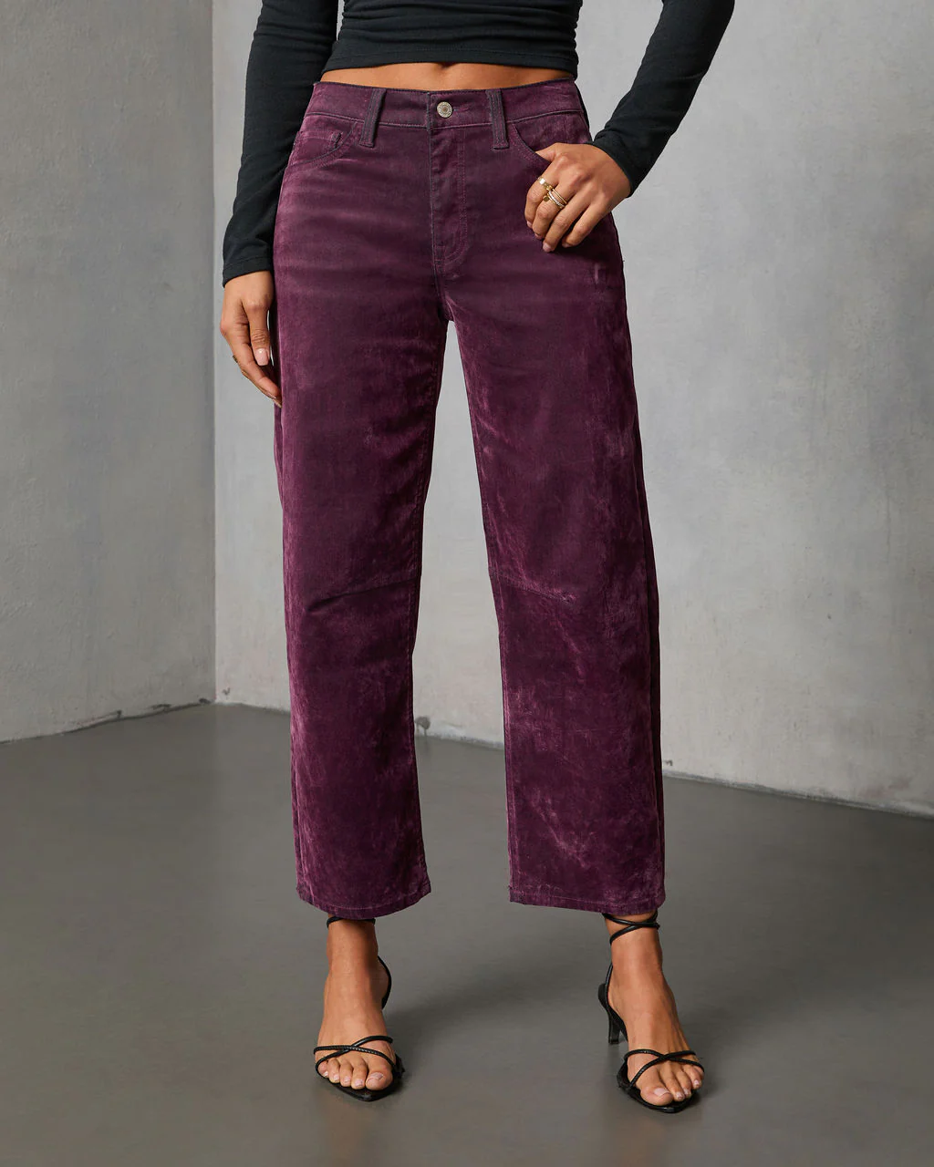 Namie Stretch Velvet Barrel Leg Jeans - Image 2