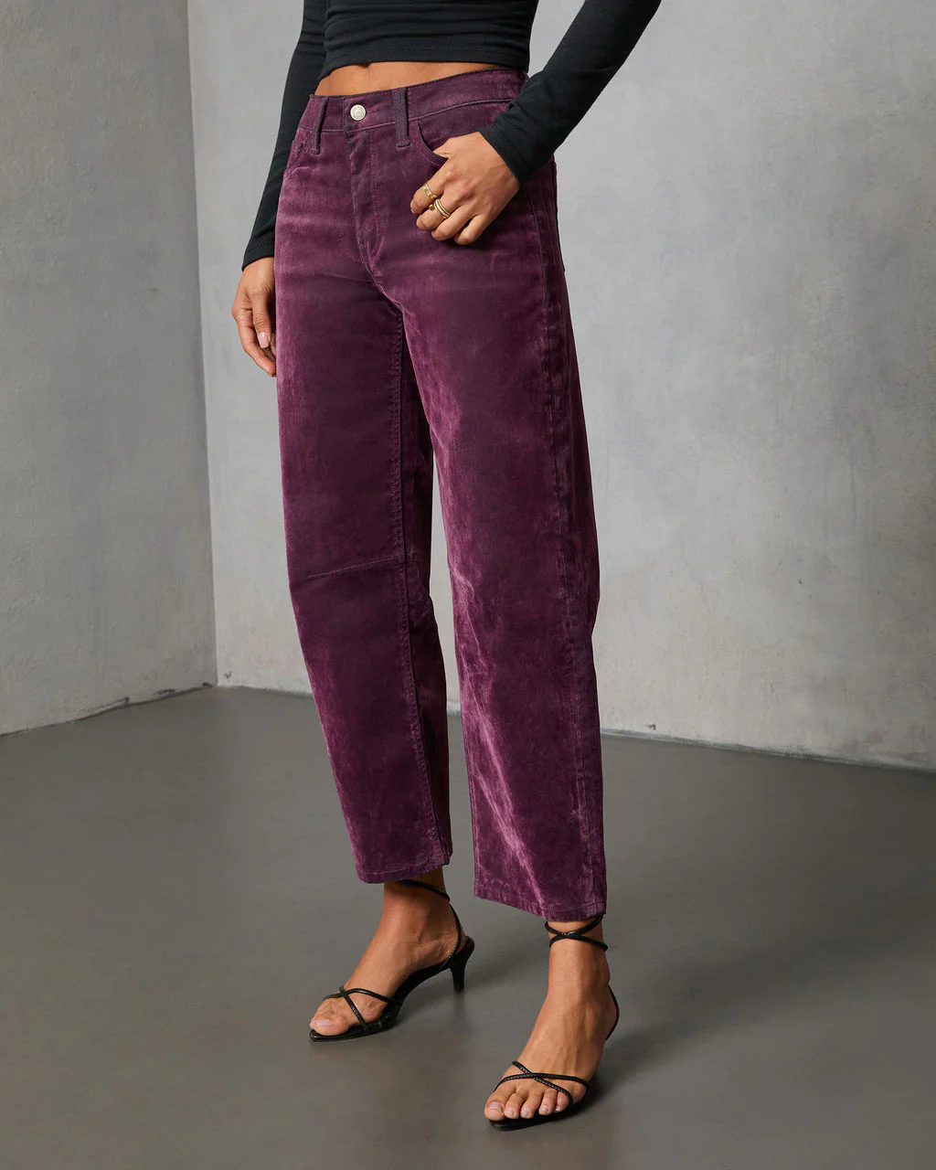 Namie Stretch Velvet Barrel Leg Jeans - Image 3