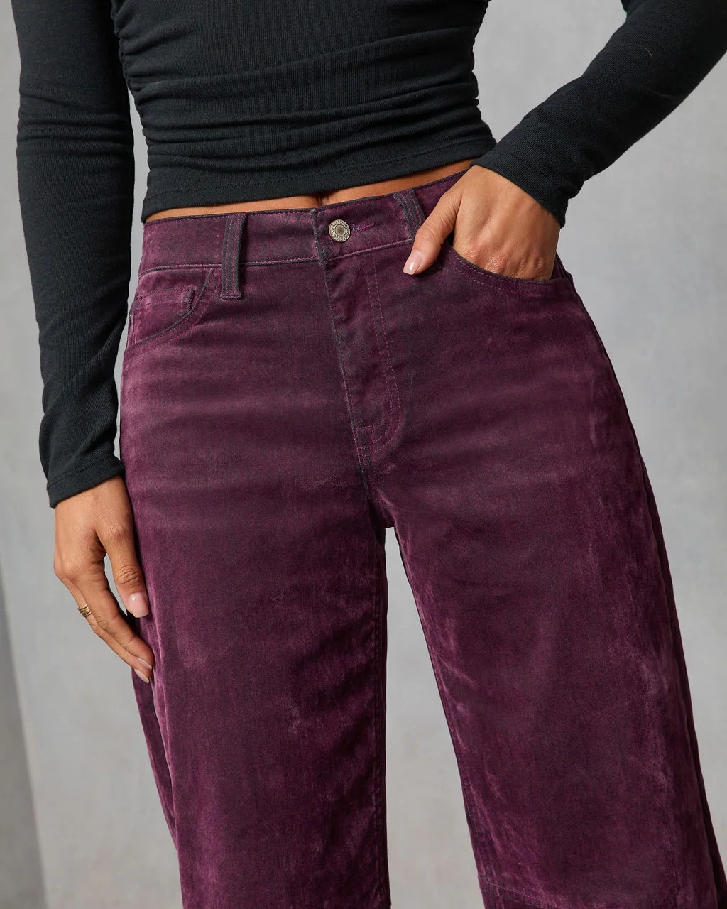 Namie Stretch Velvet Barrel Leg Jeans - Image 6
