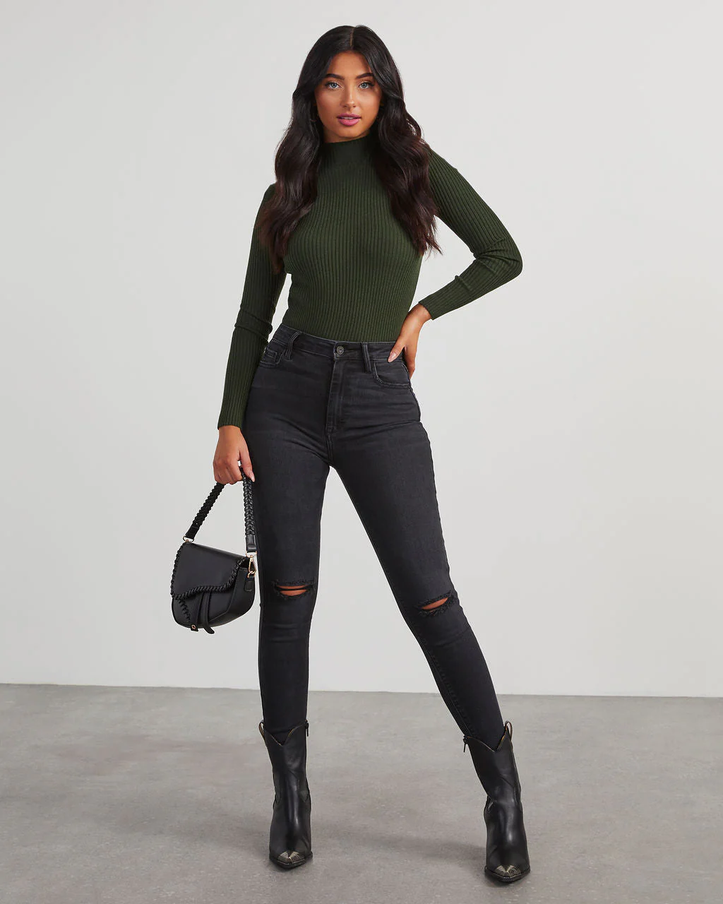 Naomi Ribbed Mock Neck Long Sleeve Top - Image 12